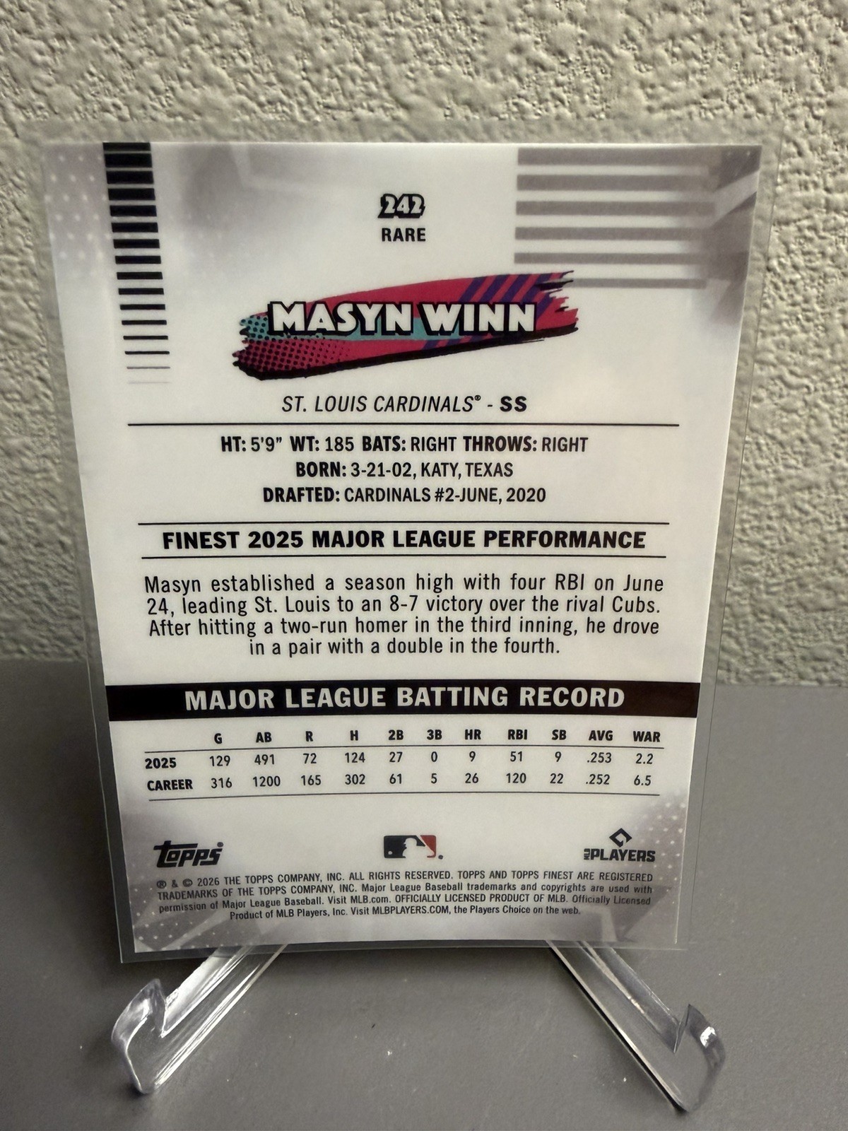 20256Topps Finest Blue Refractor Masyn Winn St. Louis Cardinals /150