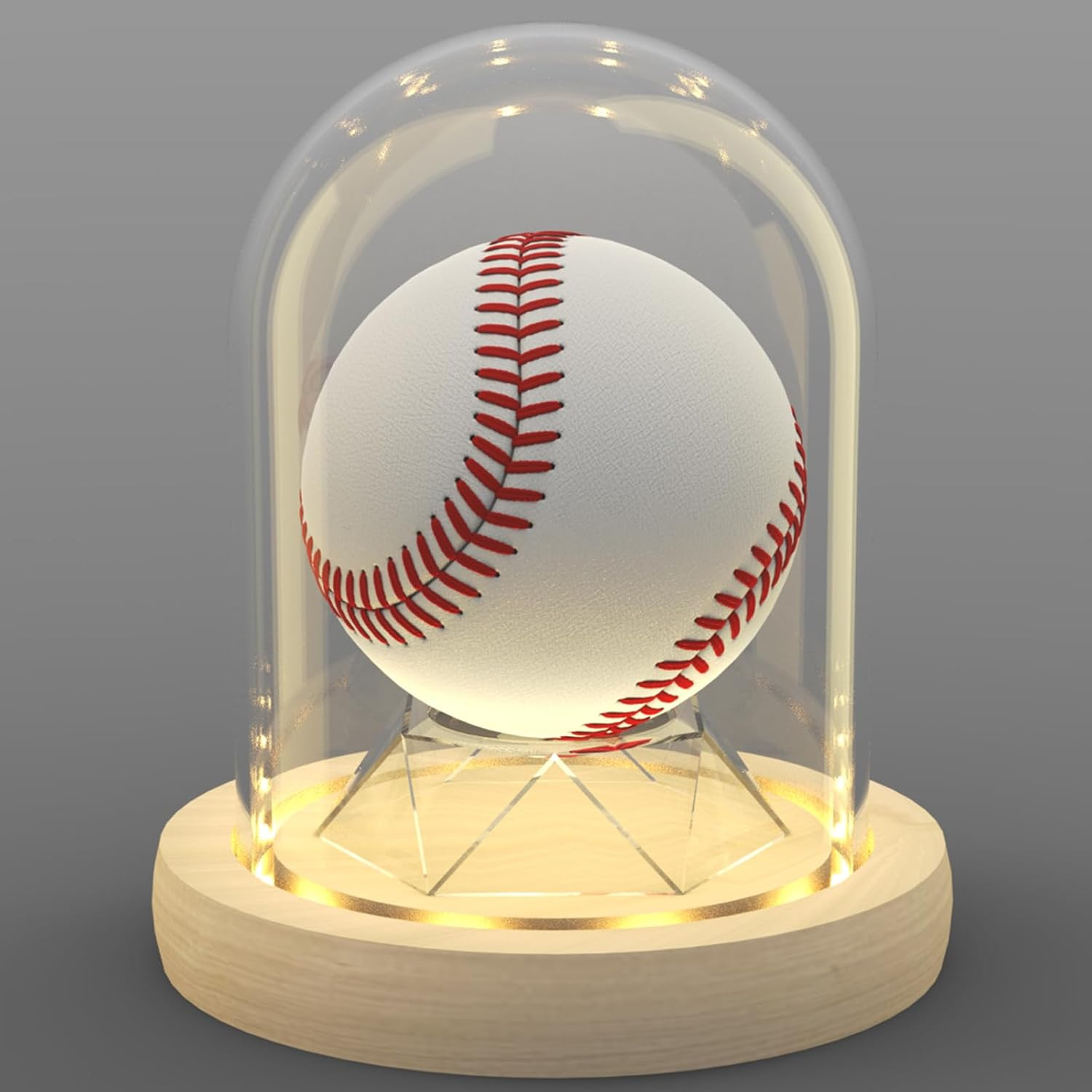 Baseball Display Case with LED Light Base, Glass Dome Cloche Baseball Holder for