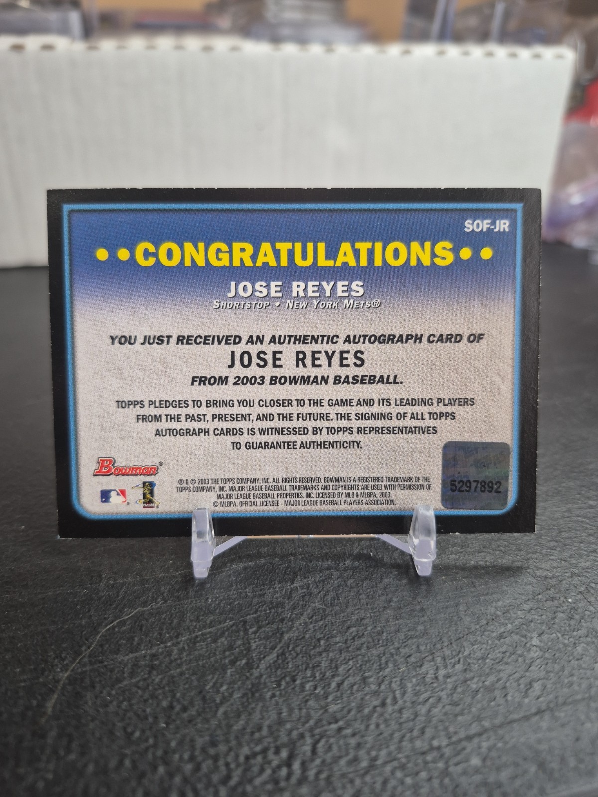 2003 Bowman Signs of the Future Jose Reyes #SOF-JR Rookie Auto RC