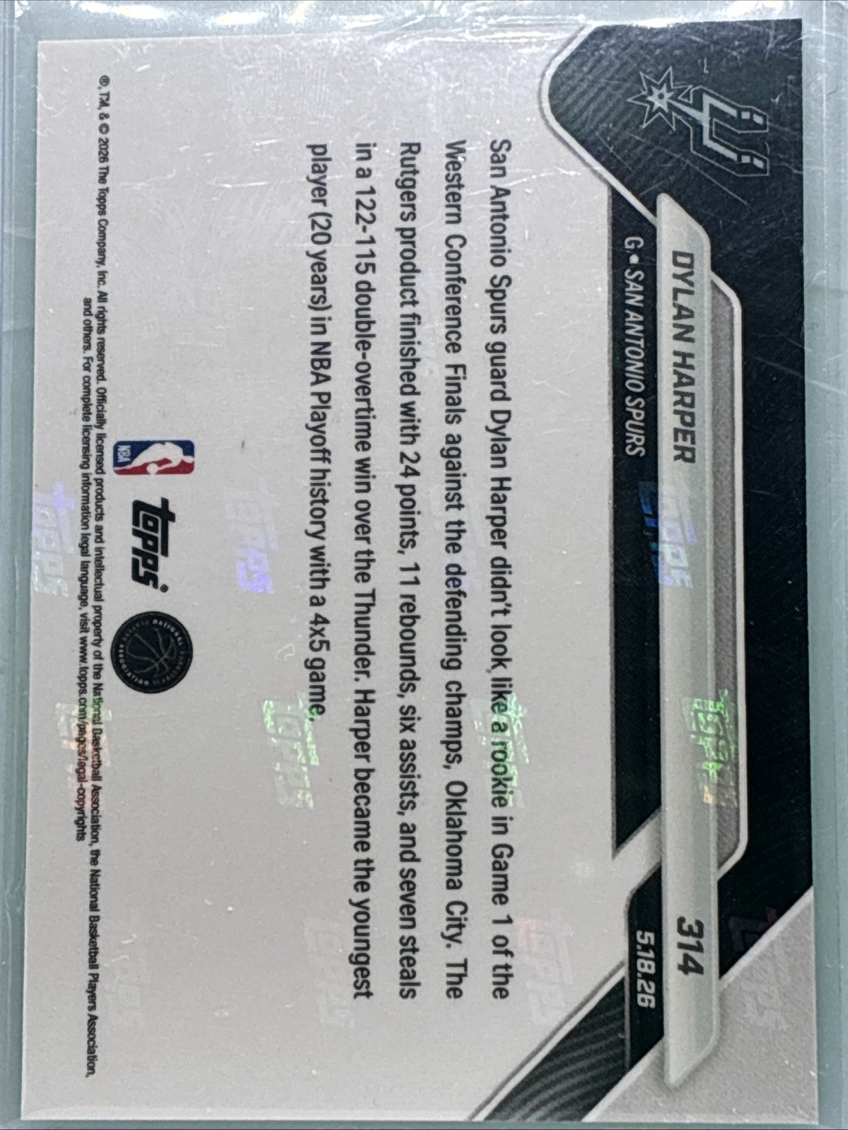 2025-26 Topps Now – Dylan Harper #314 (RC)