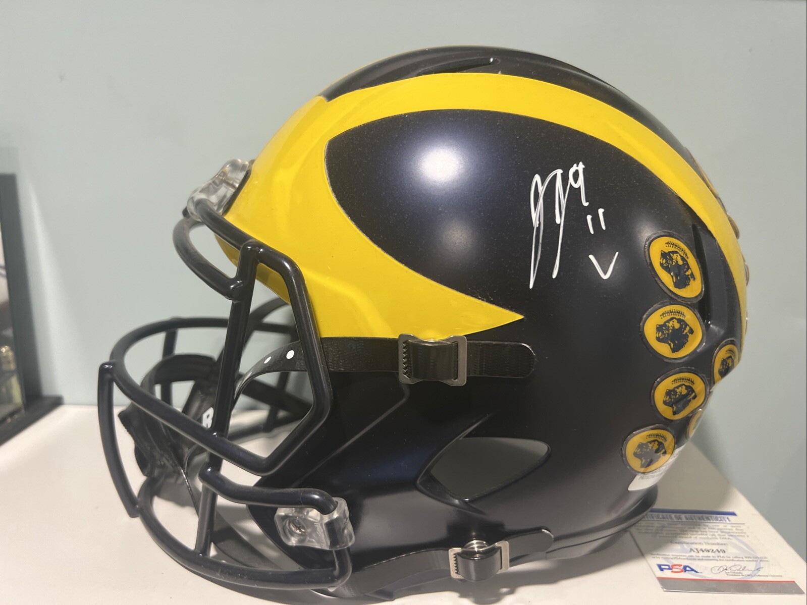 JJ McCarthy Michigan Auto Riddell Replica Helment (Full Size) – PSA CERT
