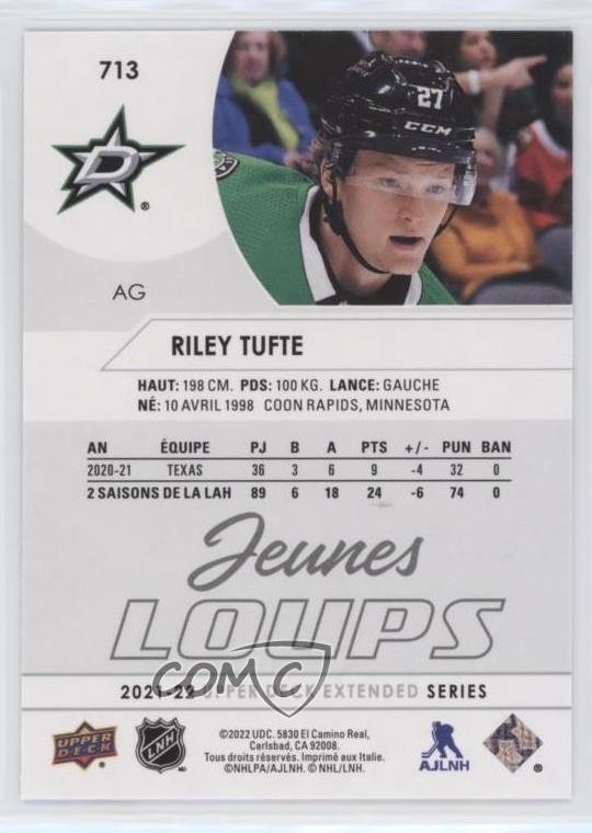 2021-22 Upper Deck Extended Series Young Guns French Riley Tufte #713 14sr