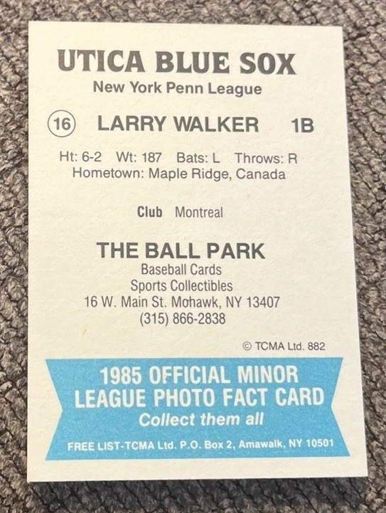 Larry Walker 1985 TCMA Minor League Utica RC CLEAN SHARP See Pics Multiples