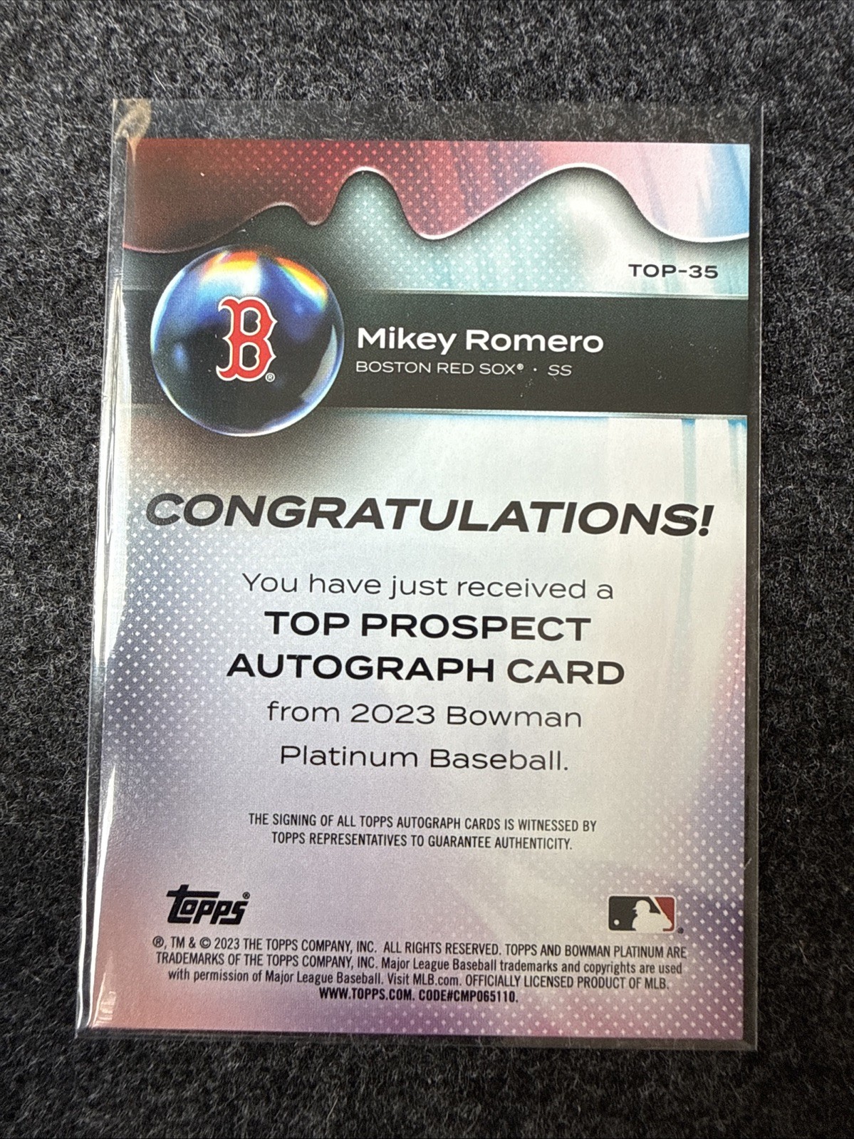 2023 Bowman Platinum Top Prospects Mikey Romero #TOP-35 Autograph auto RC VV