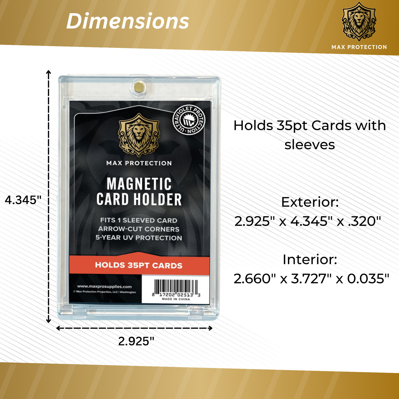 50ct Max Pro UV Ultra Clear Magnetic Card Holder 35pt w/Soft Sleeve Size