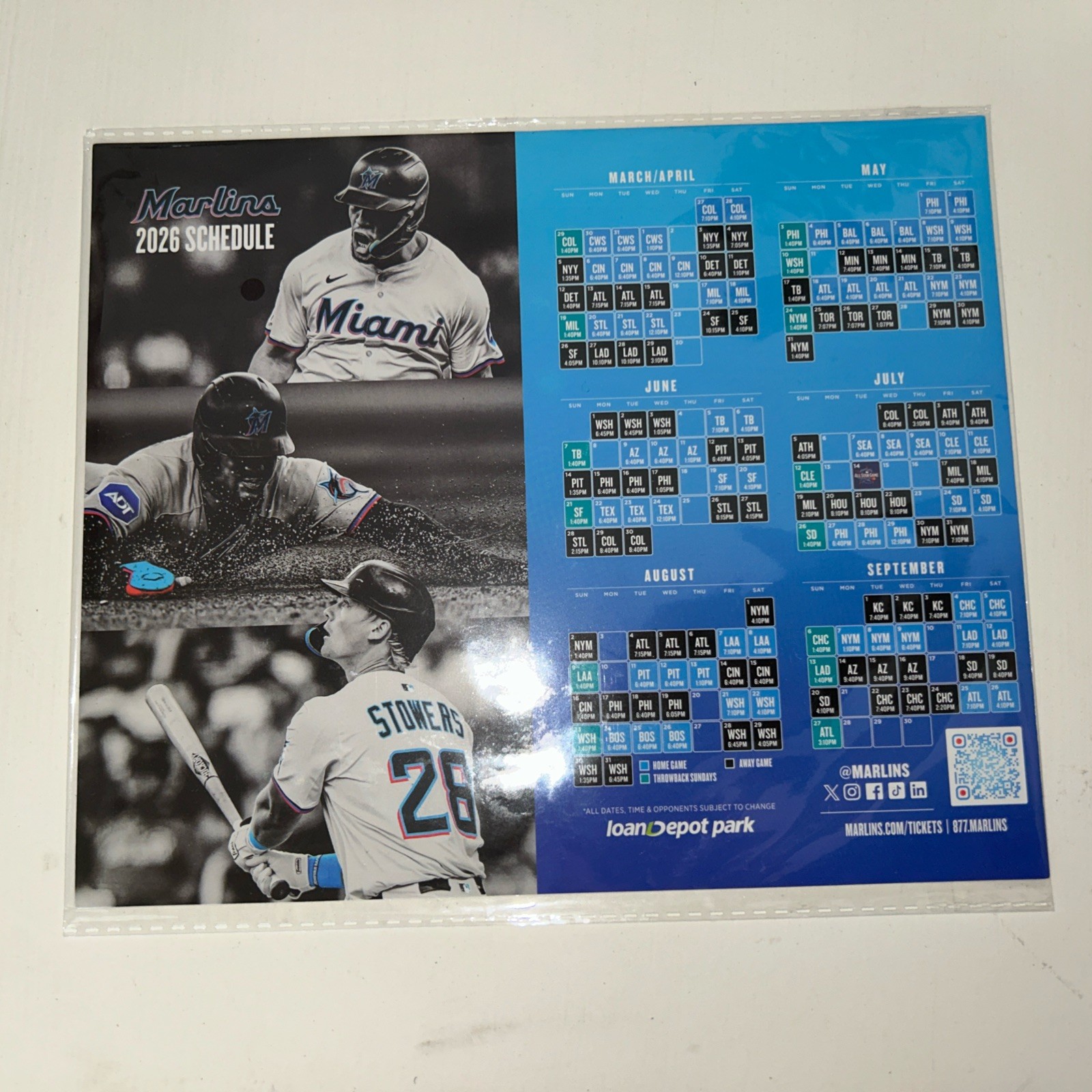 2026 NEW – Miami Marlins Schedule Magnet Opening Day 03/27/2026 Sealed unopened