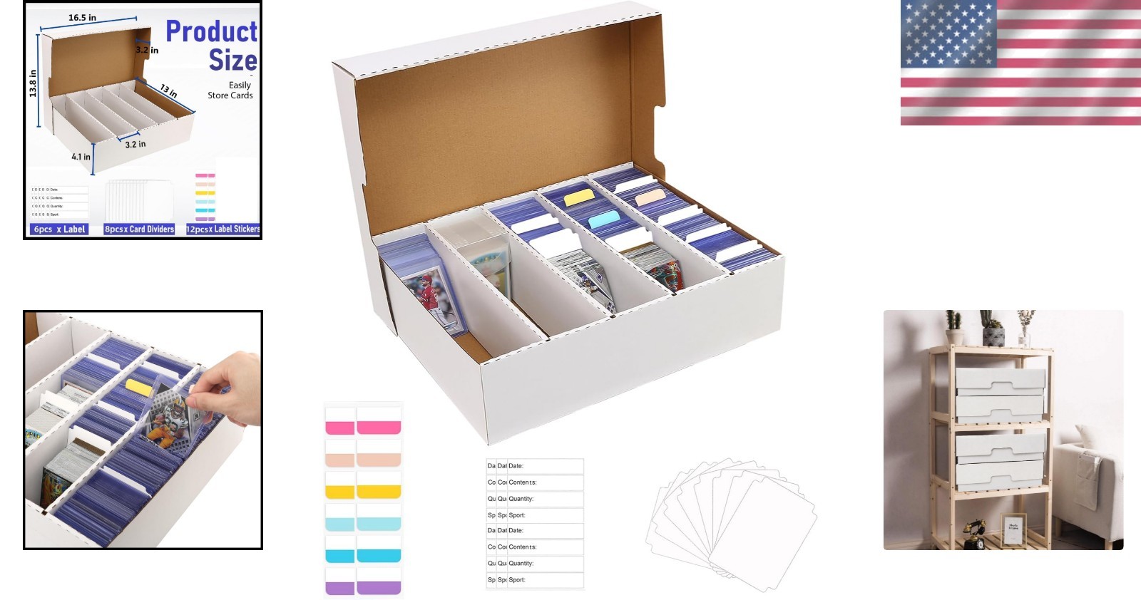 Luxury 5-Row Sports Card Storage Box – Holds 3200 Cards with Dividers