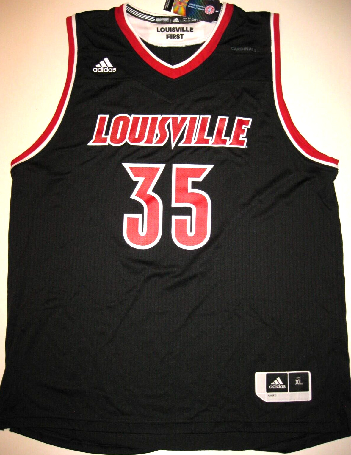 Louisville Cards #35 Men’s Adidas Replica Basketball Jersey – Red, White, Black