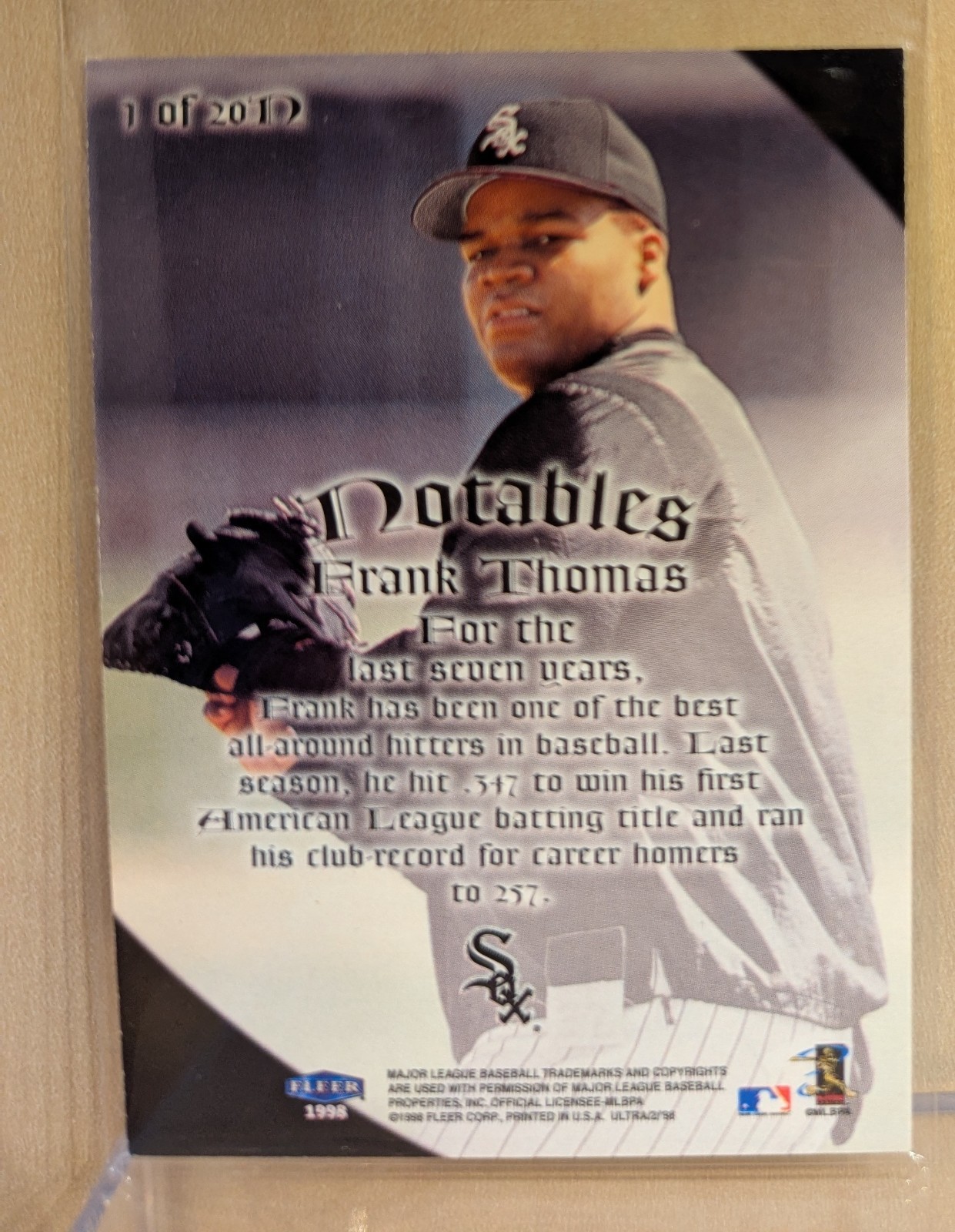 1998 Ultra NOTABLES #1 Frank Thomas White Sox Refractor HOF RARE INSERT