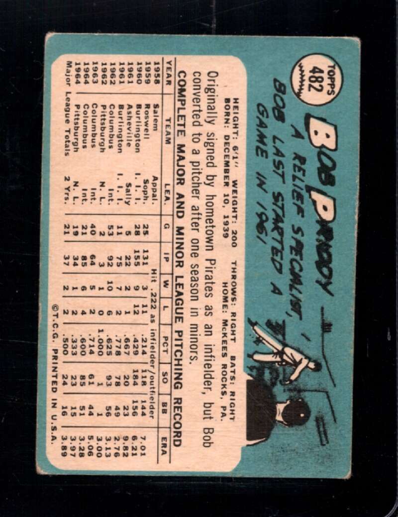 1965 TOPPS #482 BOB PRIDDY VG GIANTS *X92755