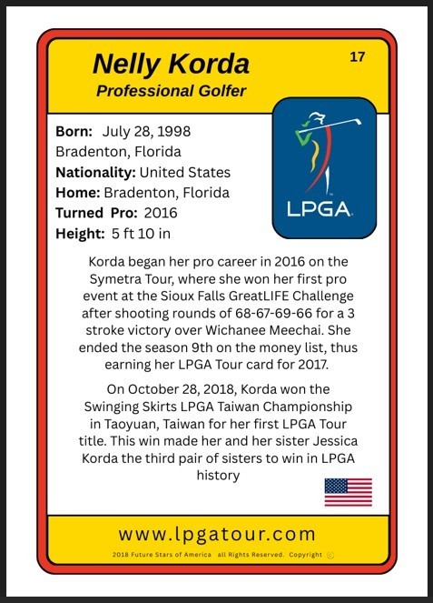 2018 Nelly Korda LPGA Future Stars Rookie Card #17 LPGA Tour Top Prospect