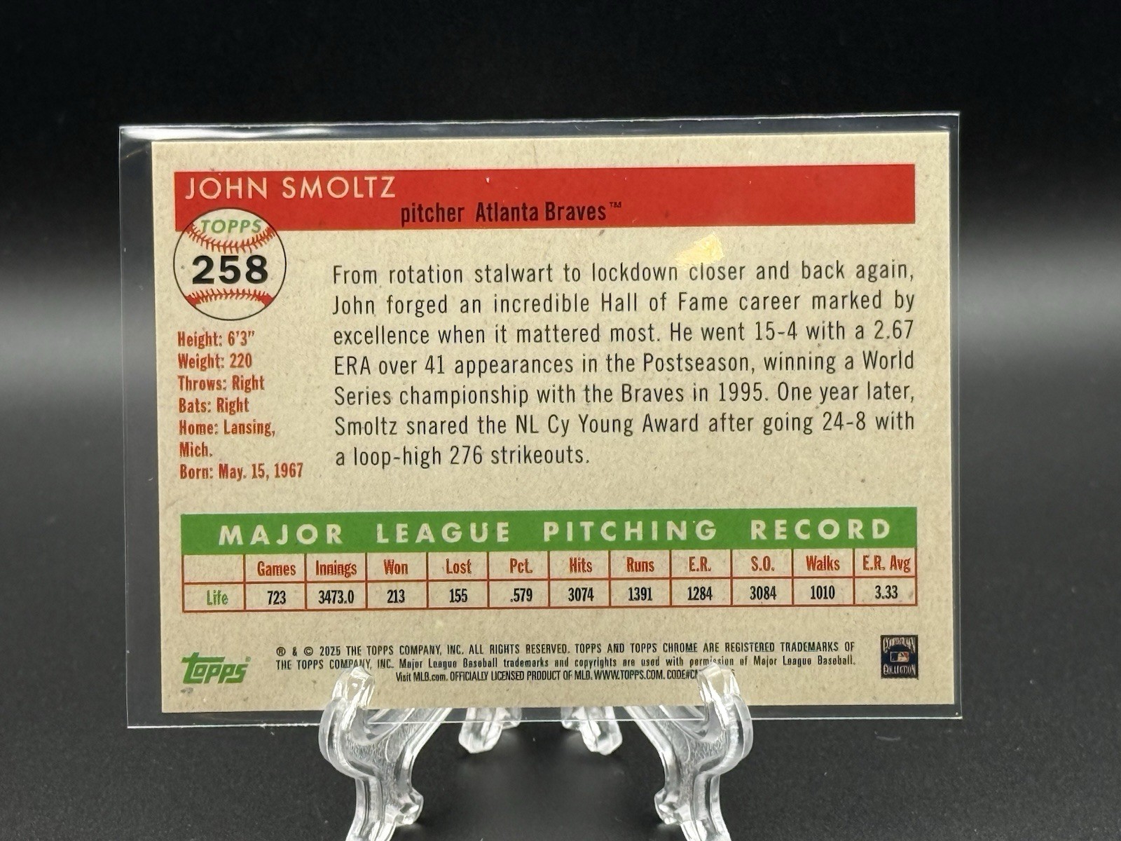 2025 Topps Chrome Platinum John Smoltz Orange Vibrations parallel # /25