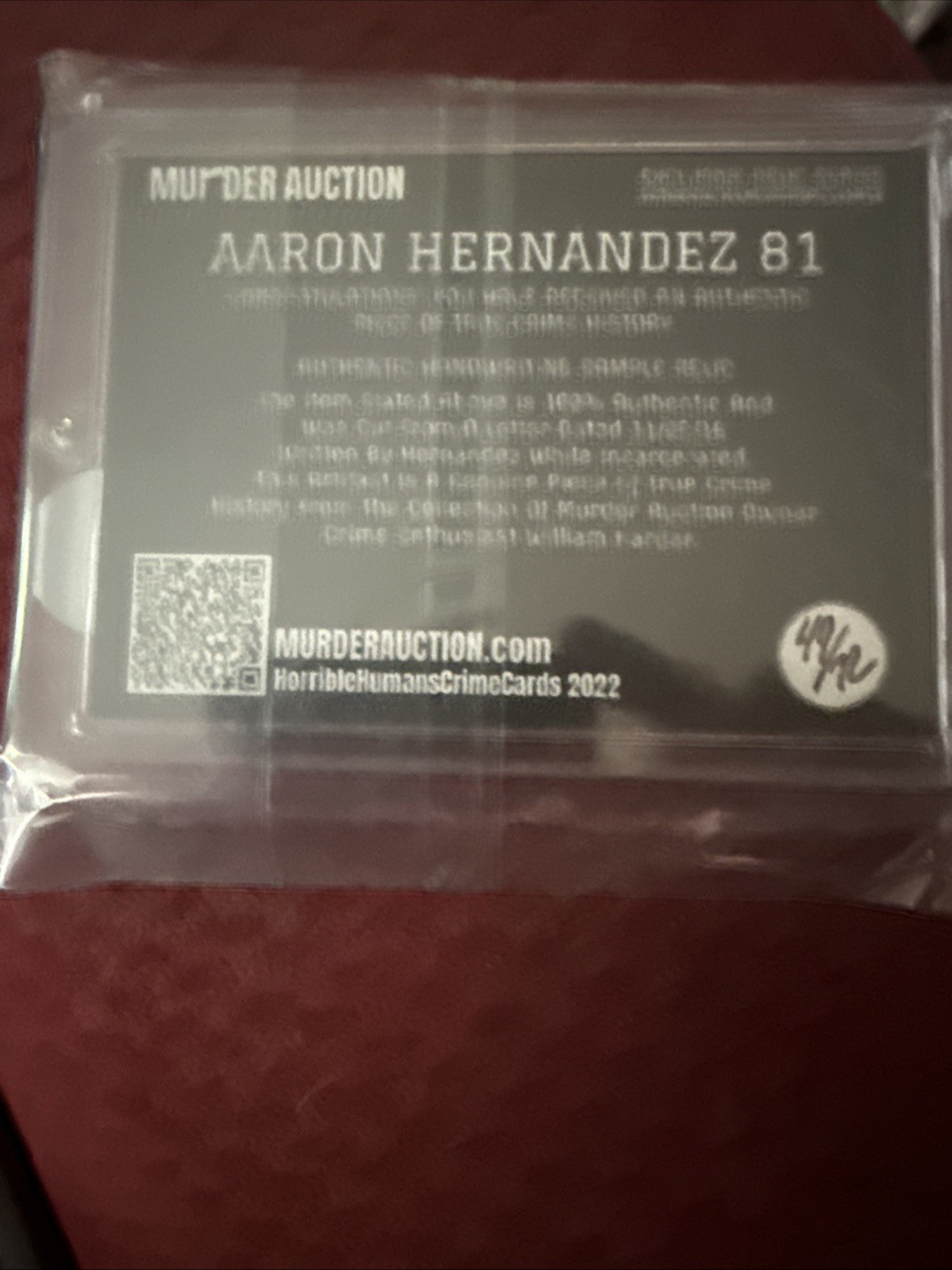 Aaron Hernandez Handwriting Sample Exclusive Relic Series 49/72