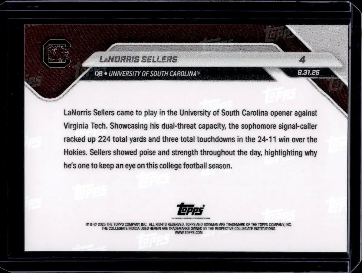 2025-26 Bowman U Now #4 LaNorris Sellers Base Card (Qty)