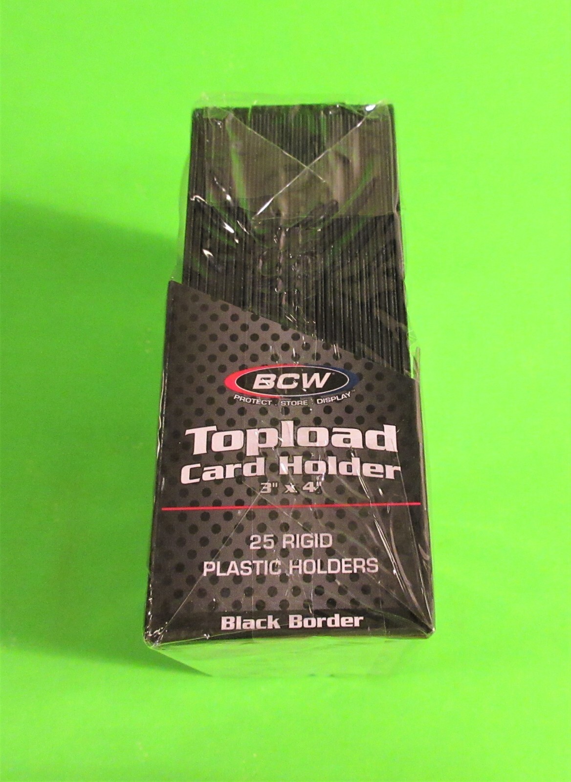 25 TOPLOAD CARD HOLDERS -BLACK BORDER, FOR TRADING CARDS,12M 3 X 4 RIGID PLASTIC