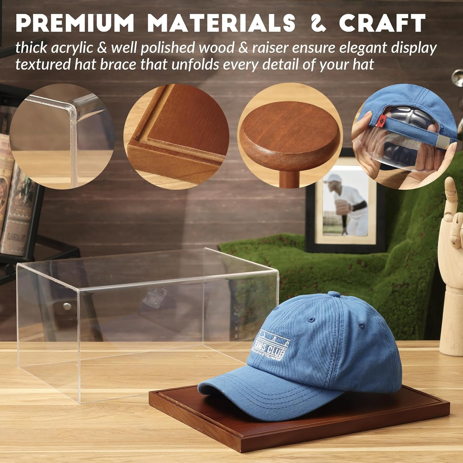 Hat Display Case,Clear Acrylic Baseball Cap Display Box Stand with UV Protection