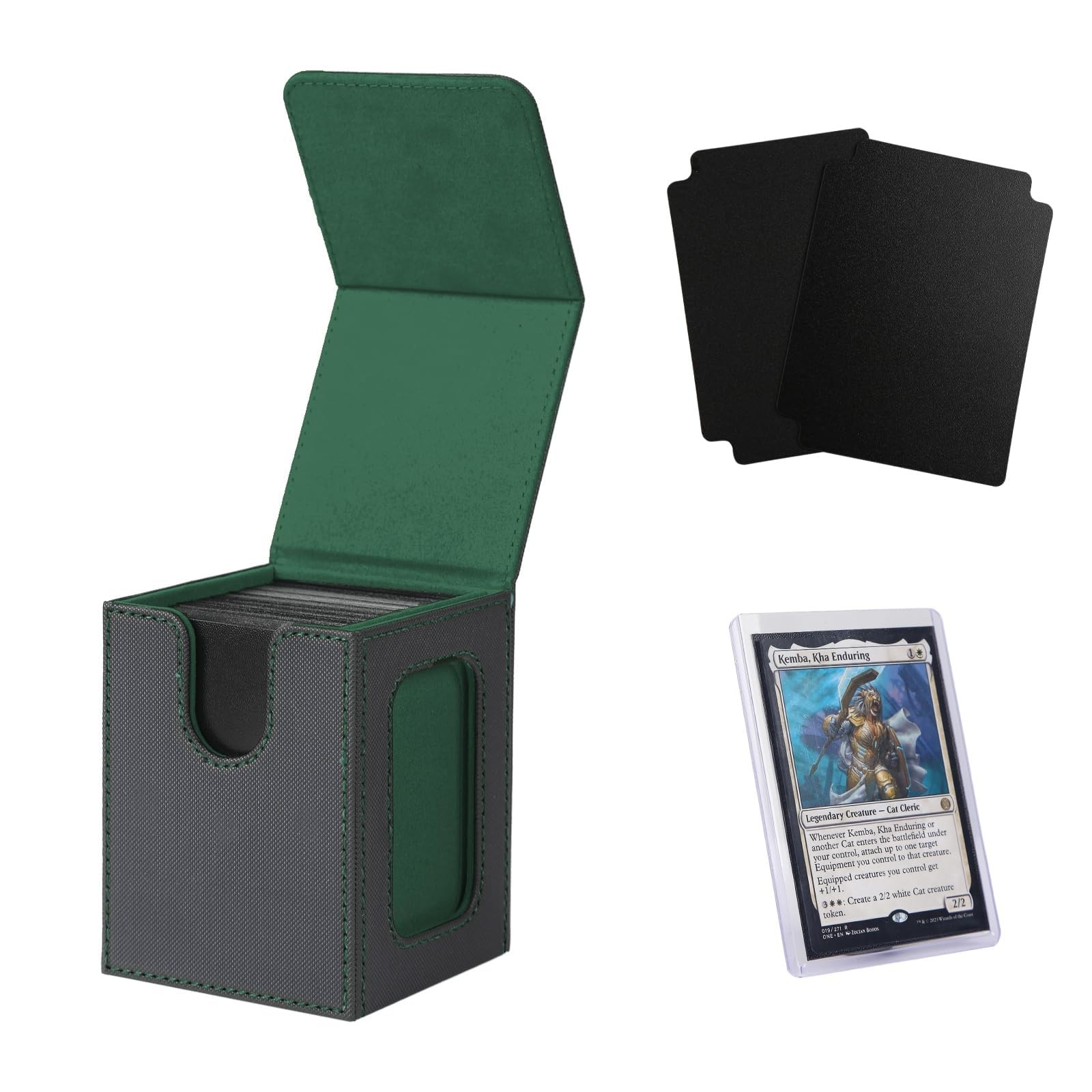Venssu MTG Deck Box for Commander 3.39 x 3.54 x 4.33 inches, Blackï¼†Green
