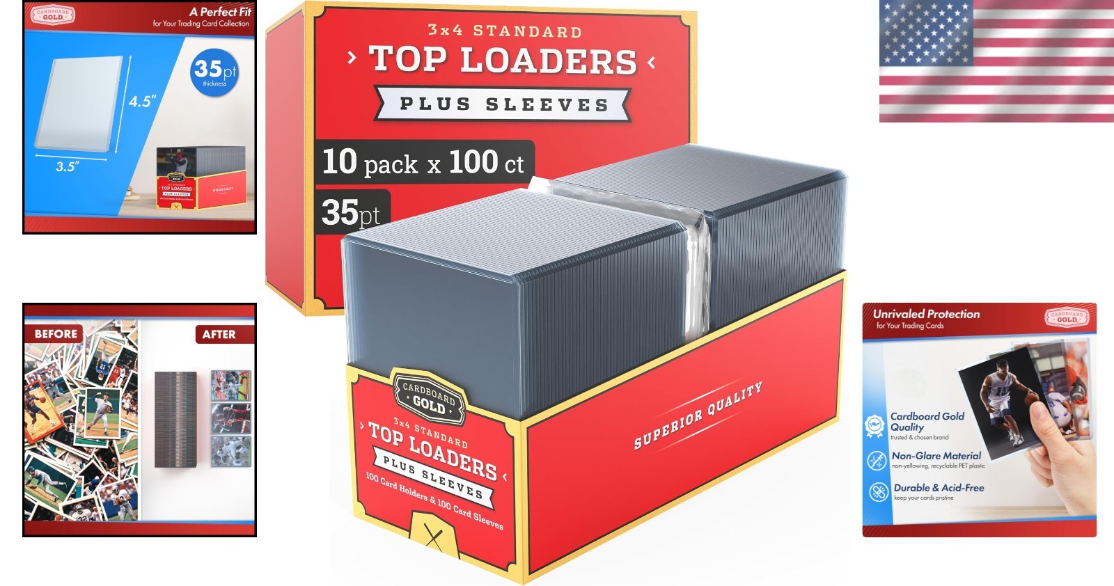 1000 Count 35pt Top Loaders for Cards + Soft Sleeves