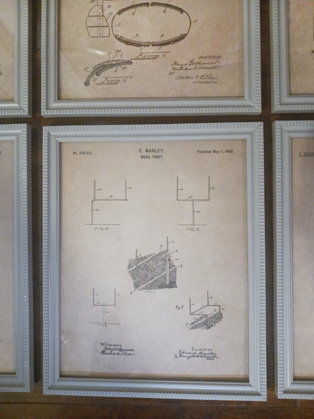 Vintage 6 Lot Patent Artwork NFL Football Equipment Blueprints Man Cave