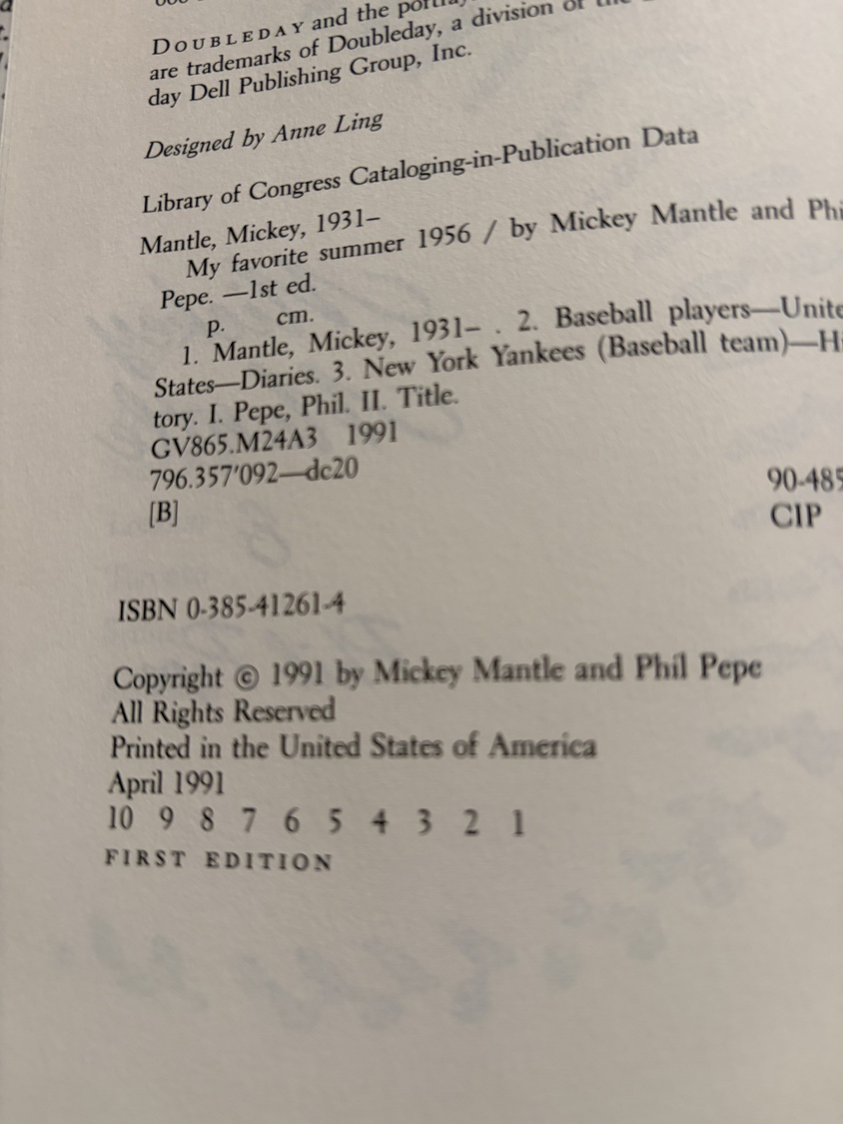 Mickey Mantle Autographed First Edition Book: My Favorite Summer 1956