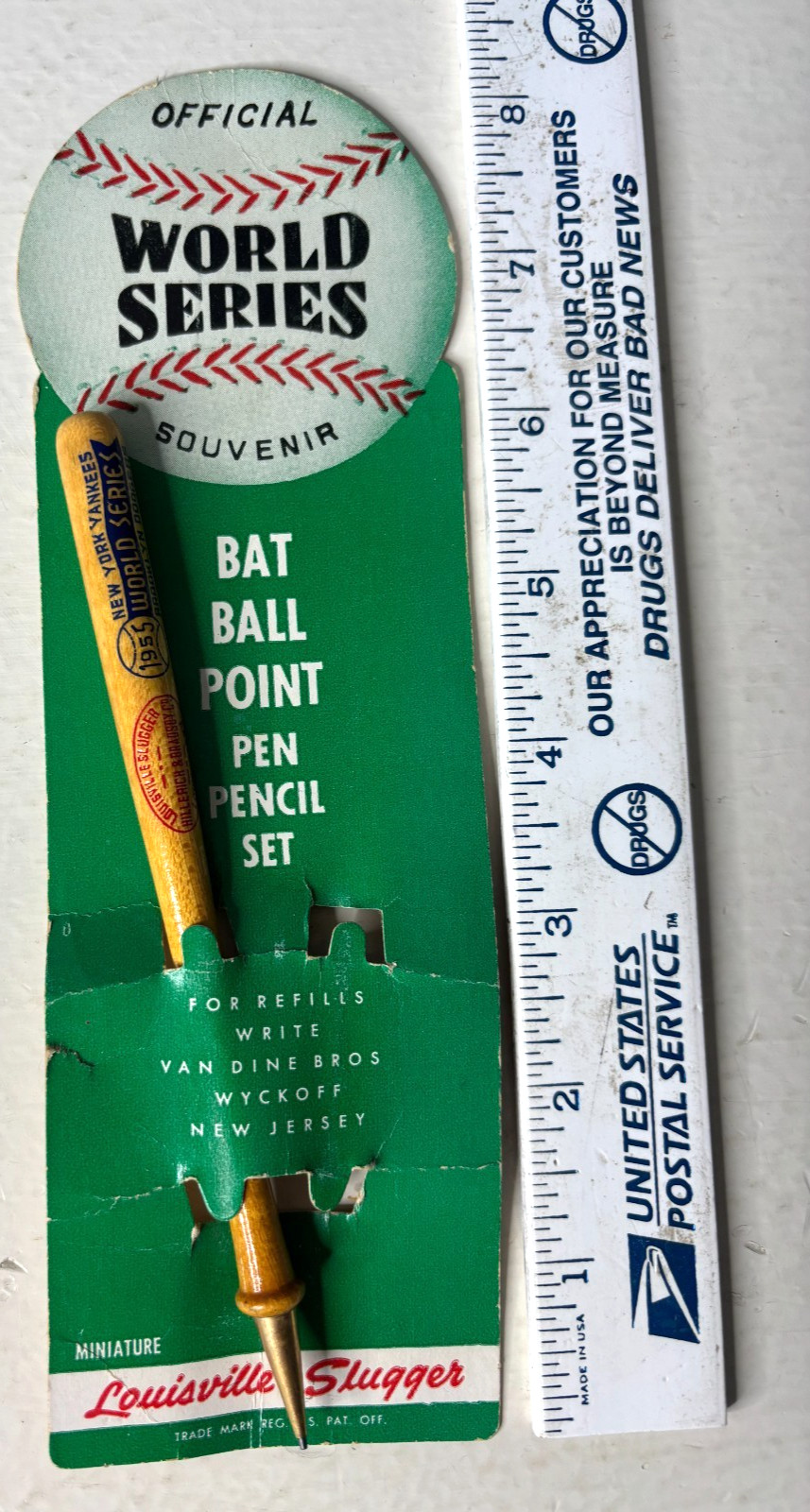 1955 World Series Yankees Brooklyn Dodgers Baseball Bat Pencil on Card No Pen