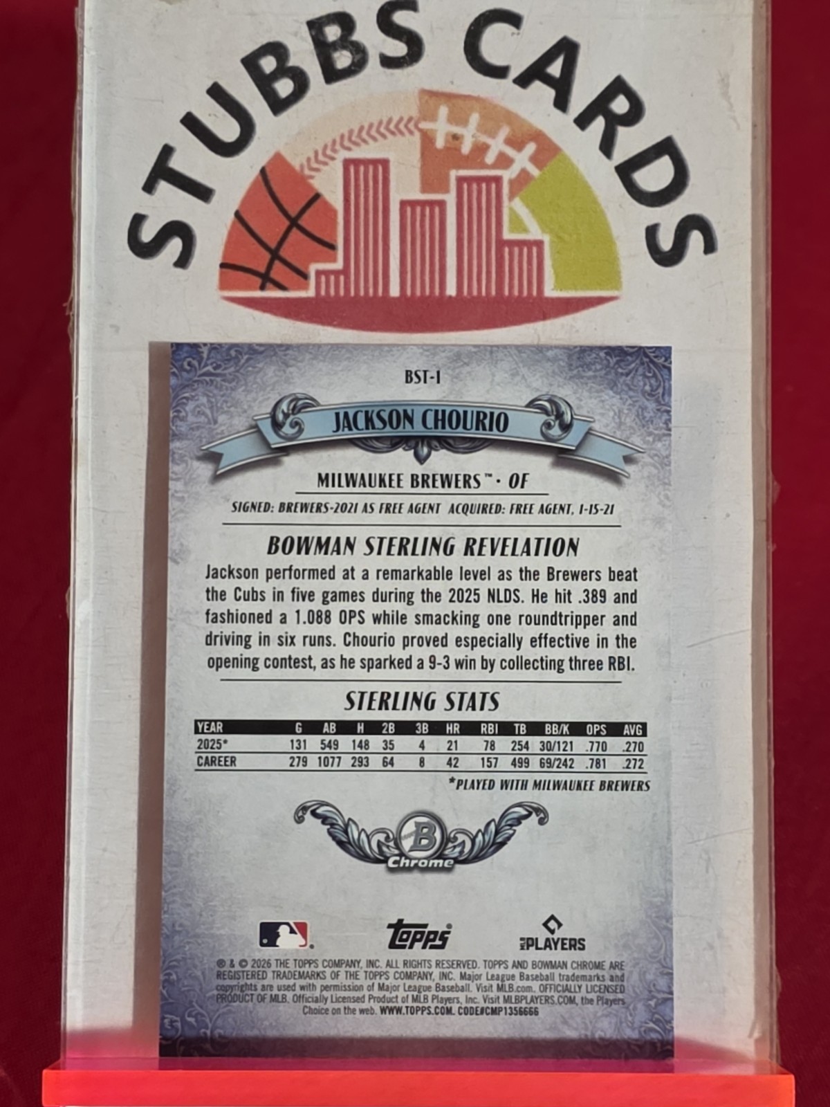 Topps 2026 Bowman Sterling Purple Refractor Jackson Chourio 057/250 BST-1