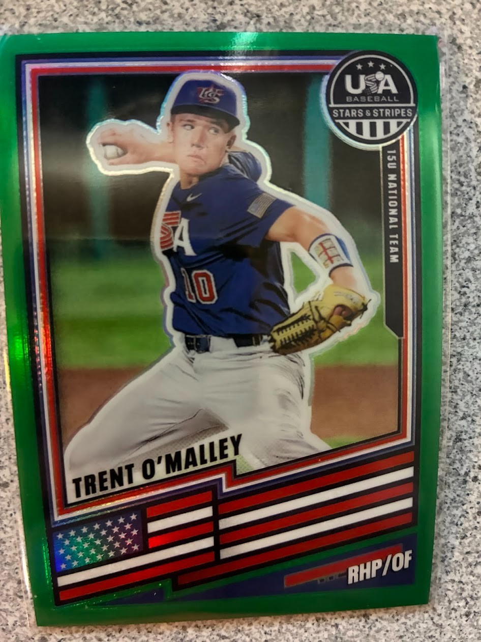2026 Panini Stars & Stripes Prizm USA Baseball #196 Trent O’Malley Green Prizm
