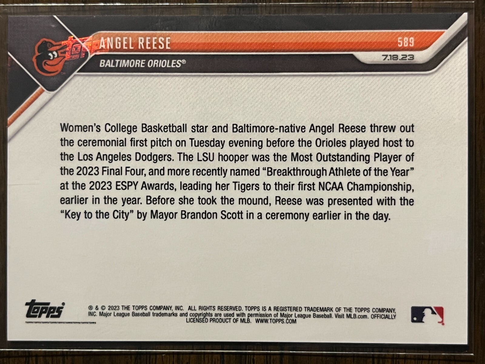2023 Topps Now #589 Angel Reese LSU Tigers Baltimore Orioles