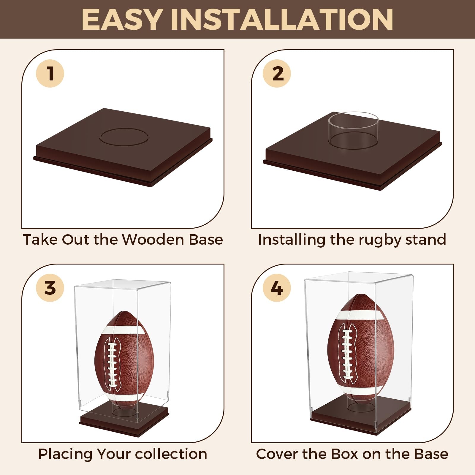 Football Display Case with Wooden Base, UV Protection Clear Acrylic Souvenir …