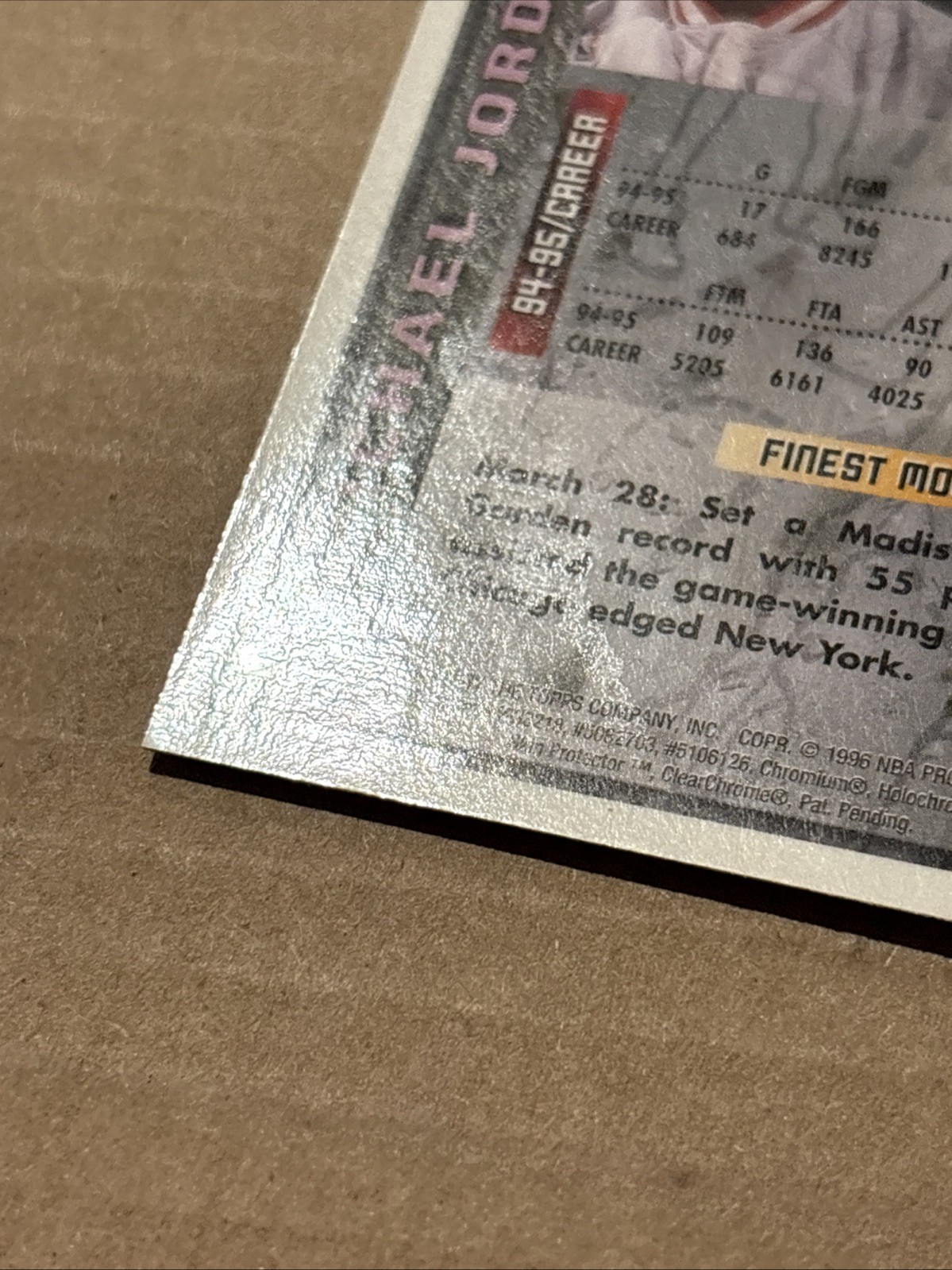 1995-96 Topps Finest Michael Jordan #229 w/ Protective Coating Chicago Bulls