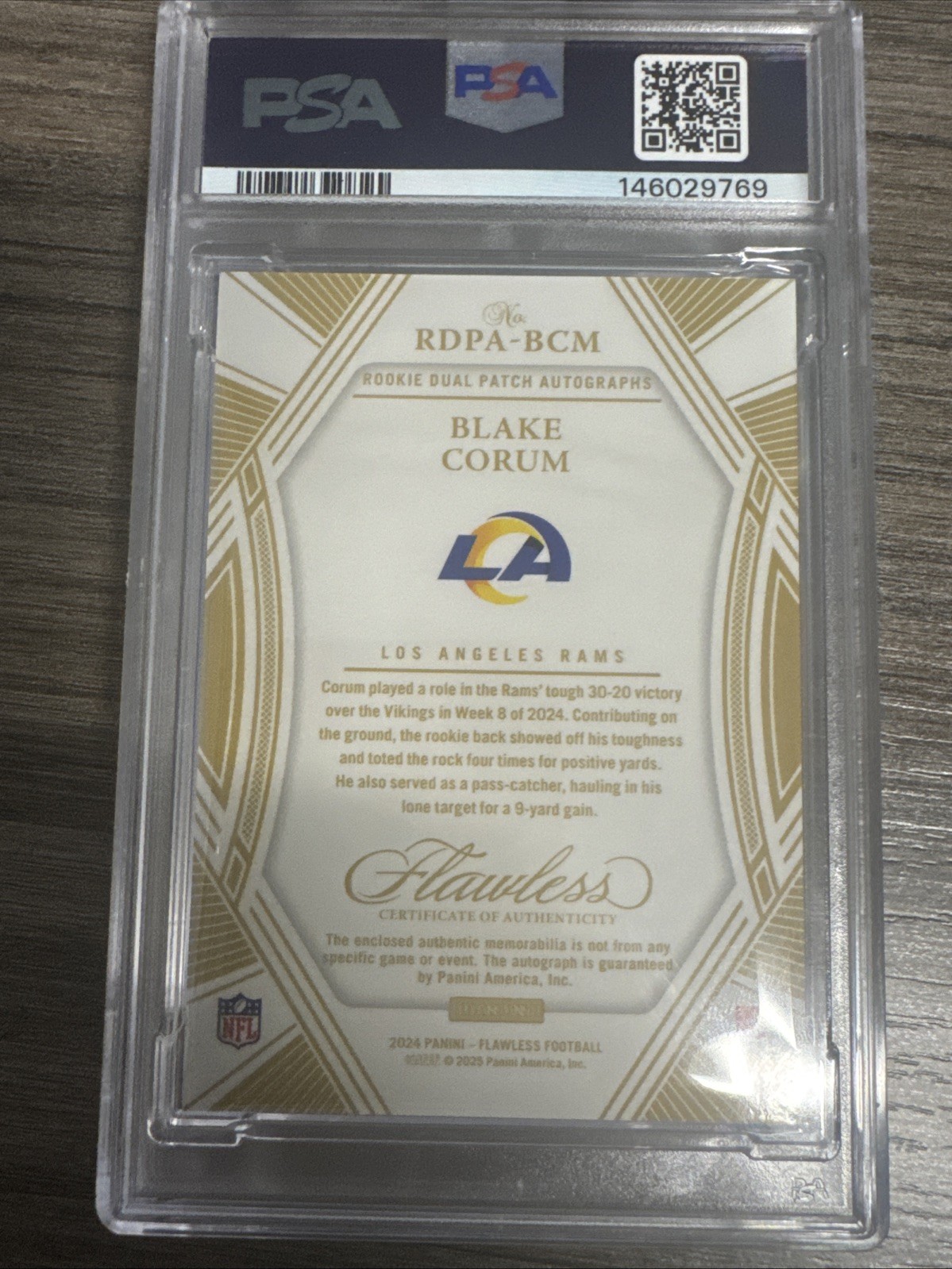 2024 Panini Flawless – Rookie Dual Patch Autographs Blake Corum Silver /20