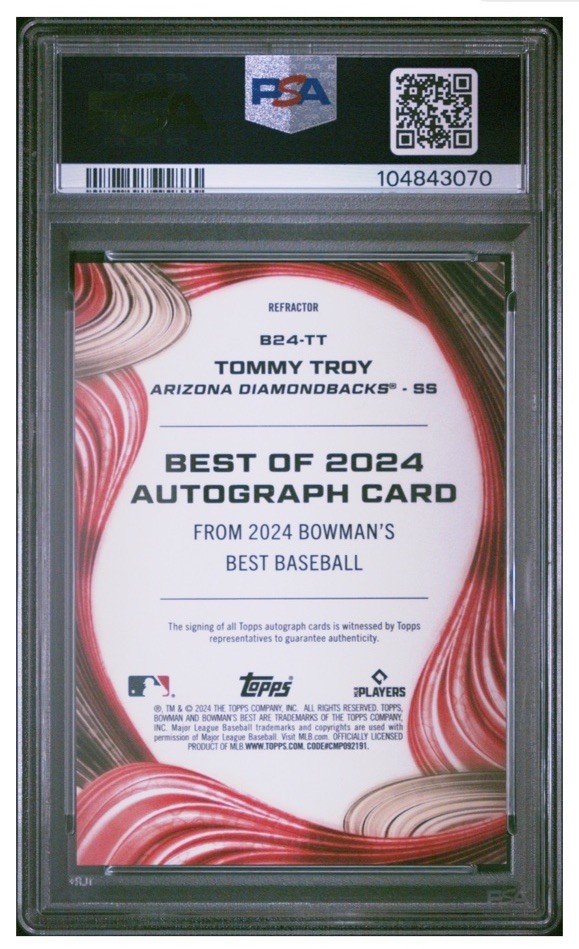 Tommy Troy 2024 BOWMAN’S BEST OF 2024 AUTO Card #B24TT PSA 10 Diamondbacks Star