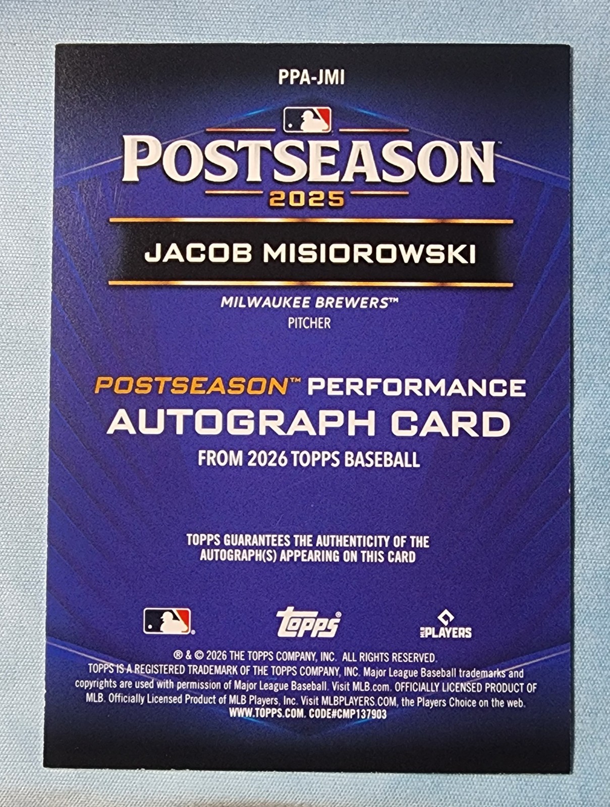 Jacob Misiorowski AUTO #23/50 RC Postseason PPA-JMI Topps 75th 2026 Series 2