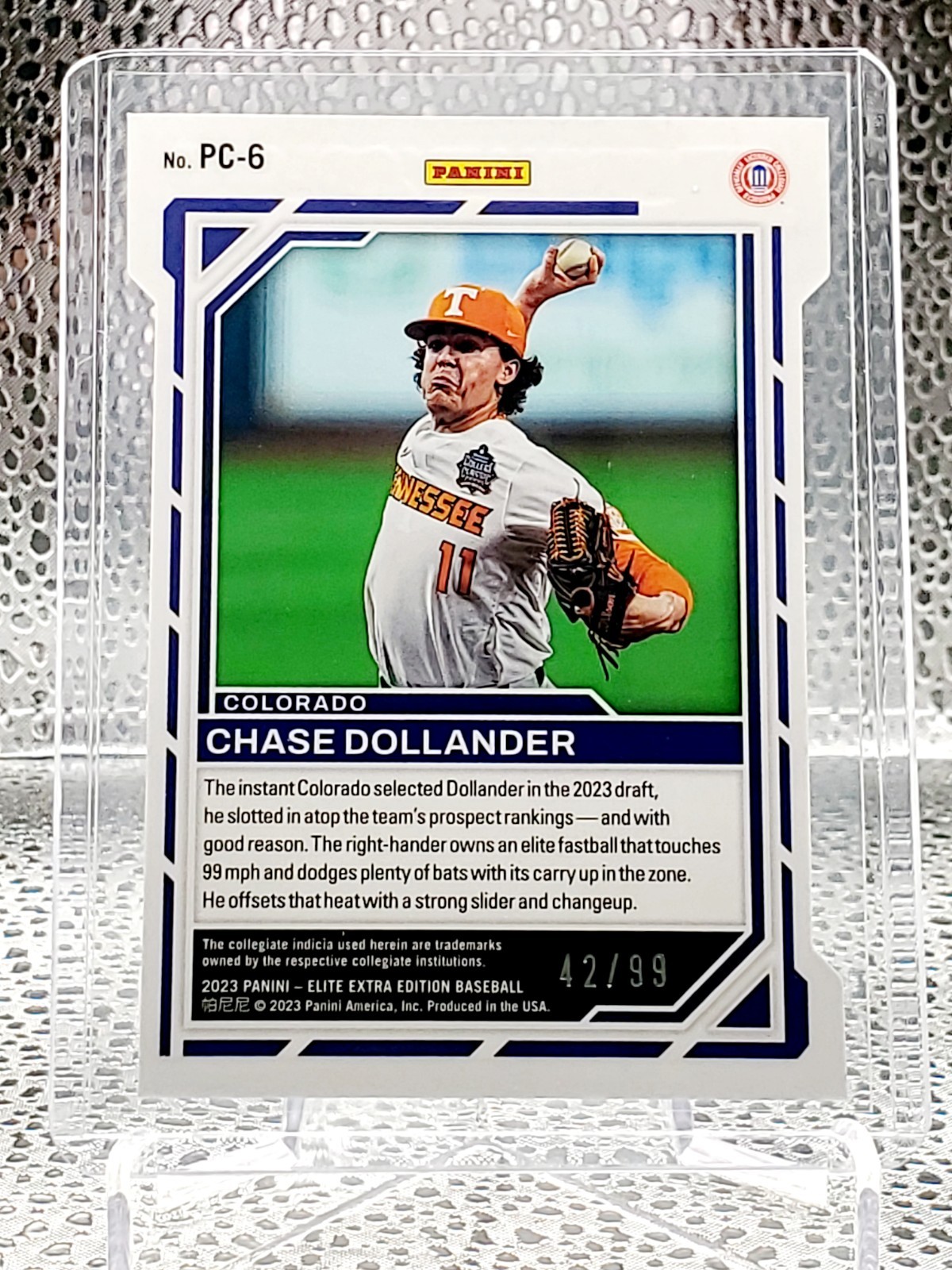 Chase Dollander 2023 Panini EEE Primary Colors Orange Die-Cut 42/99 PC-6 Rockies