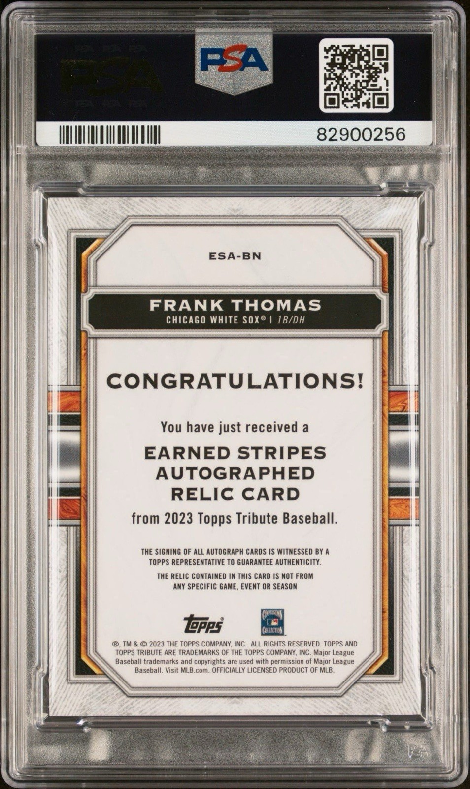 FRANK THOMAS /5 PSA 10 POP 1 – 2023 Topps Tribute Earned Stripes Auto Relic HOF