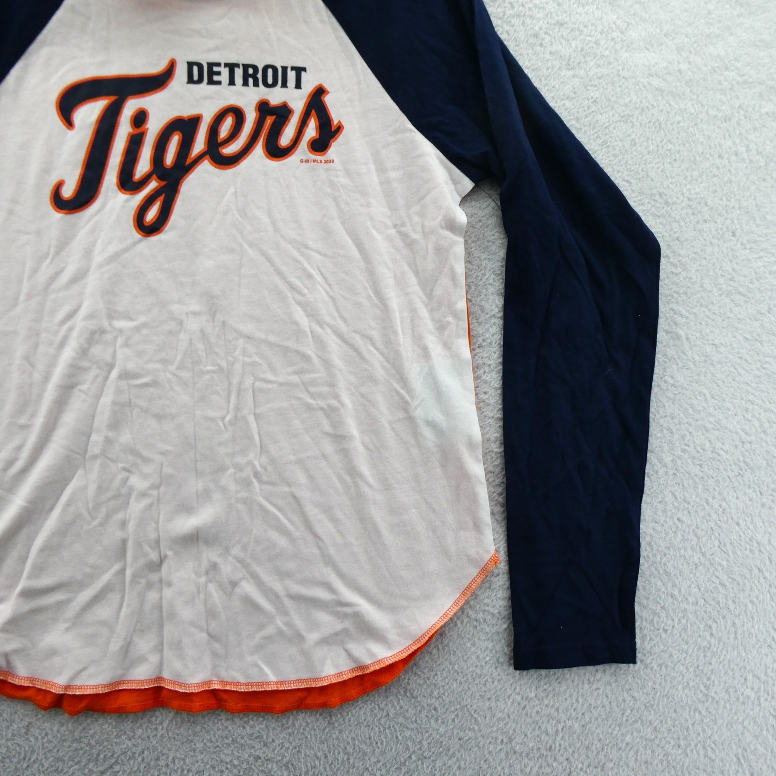 G-III 4Her Shirt Women Medium Detroit Tigers Navy White Orange Hoodie Raglan MLB