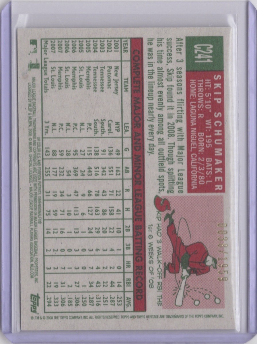 2008 Topps Heritage Chrome Skip Schumaker /1959 St. Louis Cardinals #C241