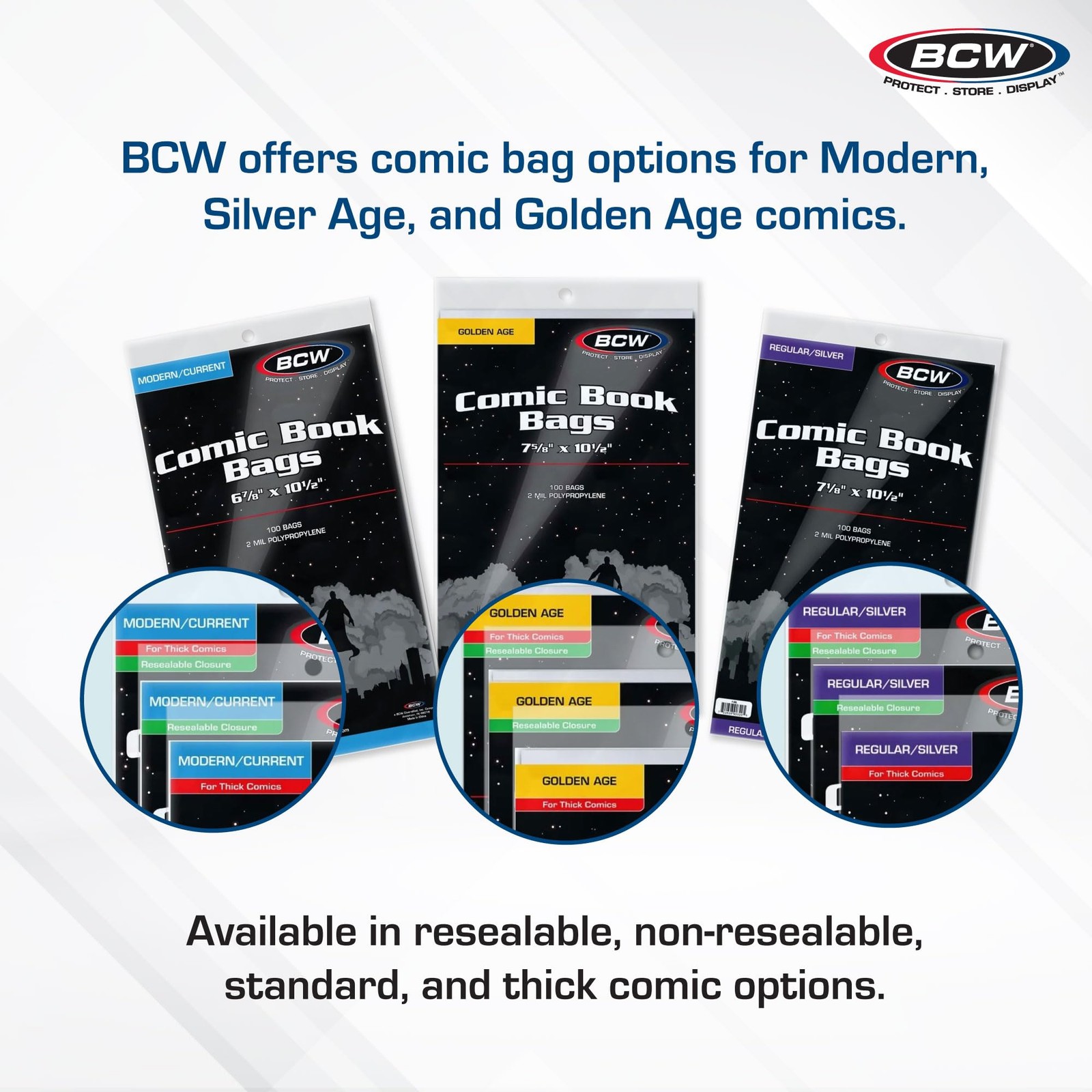 BCW Resealable Current/Modern Comic Bags – 100 100 Count ( Pack of 1), Clear