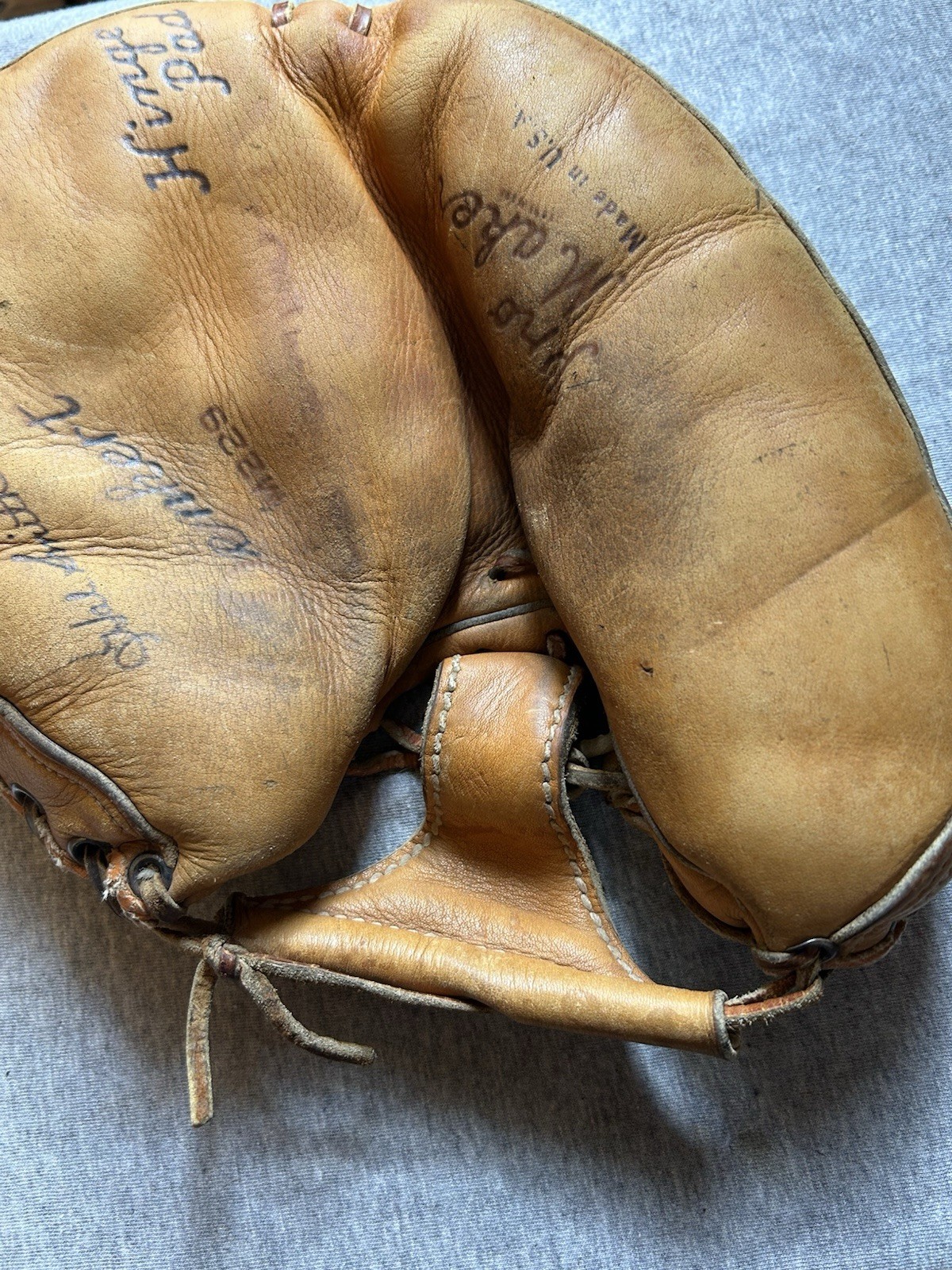 Vintage Baseball Catcher Glove Mitt Denkert M229 HAL SMITH Pro Maker Hinge Pad