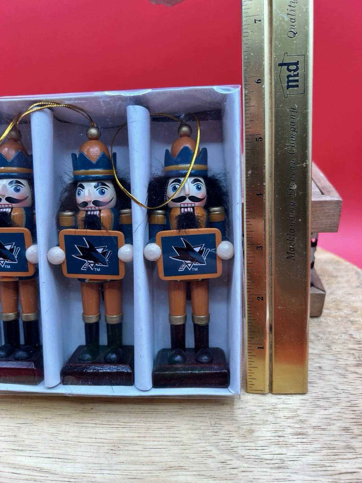 3 Piece San Jose Sharks Wooden Nutcracker Christmas OrnamentS NHL 5 Inches