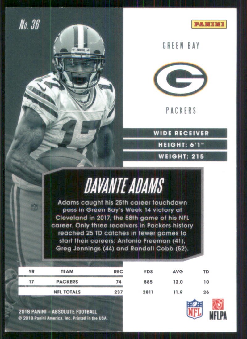 2018 Panini Absolute #36 Davante Adams Green Bay Packers 4697