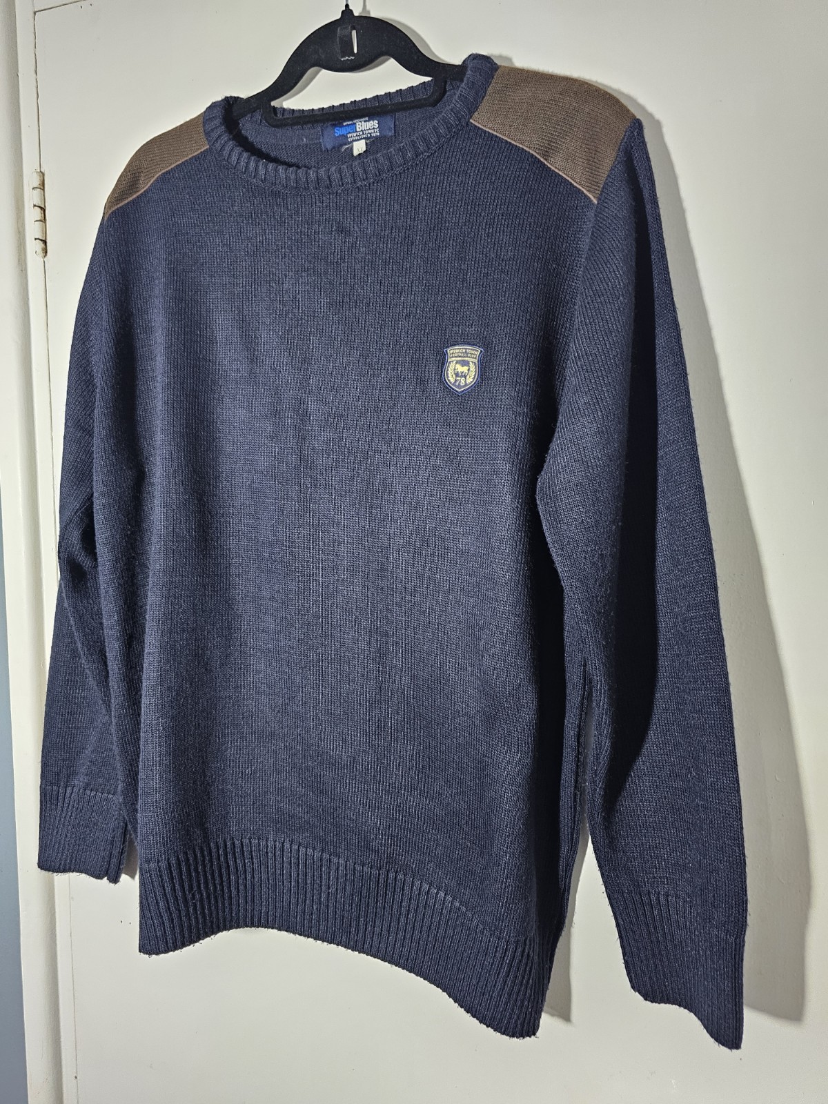 Vintage Ipswich Town “78” Pullover Knit Sweater Padded Elbows Navy Jumper XL