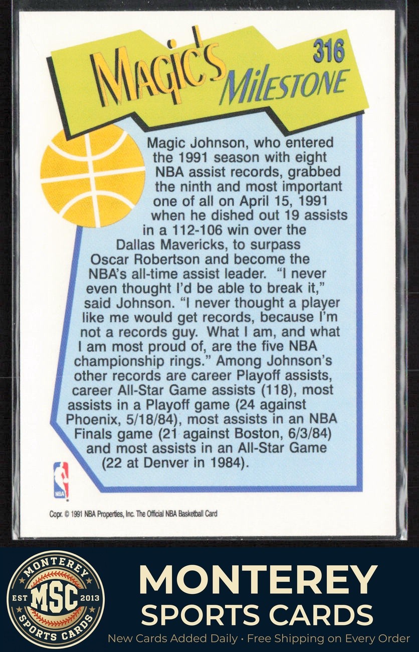 Magic Johnson 1991-92 Hoops Milestones #316 Los Angeles Lakers
