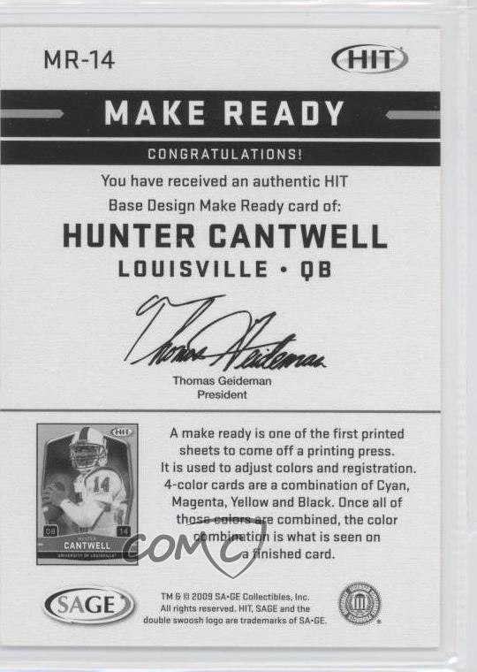 2009 SAGE Hit Make Ready Black 33/50 Hunter Cantwell #MR-14 Rookie RC 0a1