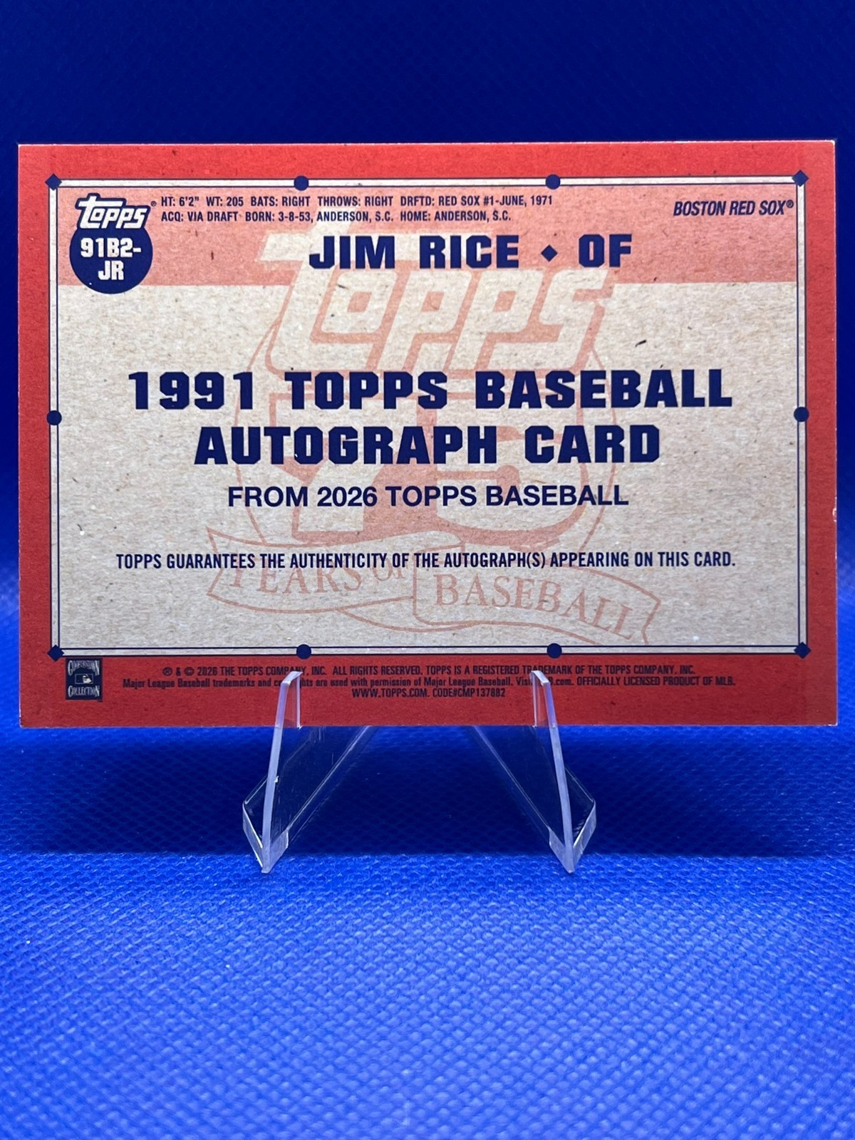2026 Topps Series 1 Jim Rice Auto 1991 Throwback Blue /150 Red Sox (READ INFO)