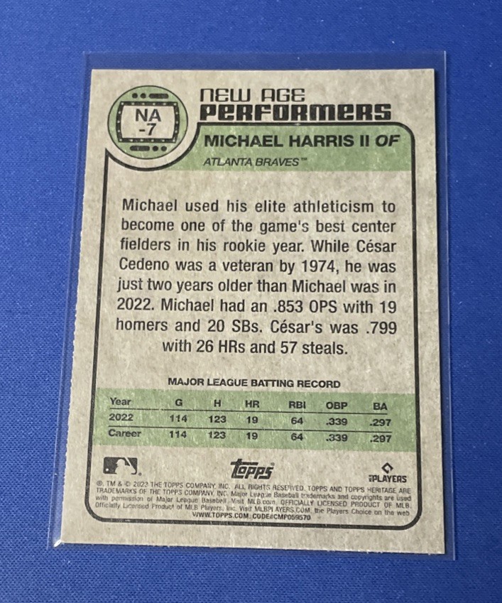 2023 Topps Heritage New Age Performers #NA-7 Michael Harris II RC Atlanta Braves