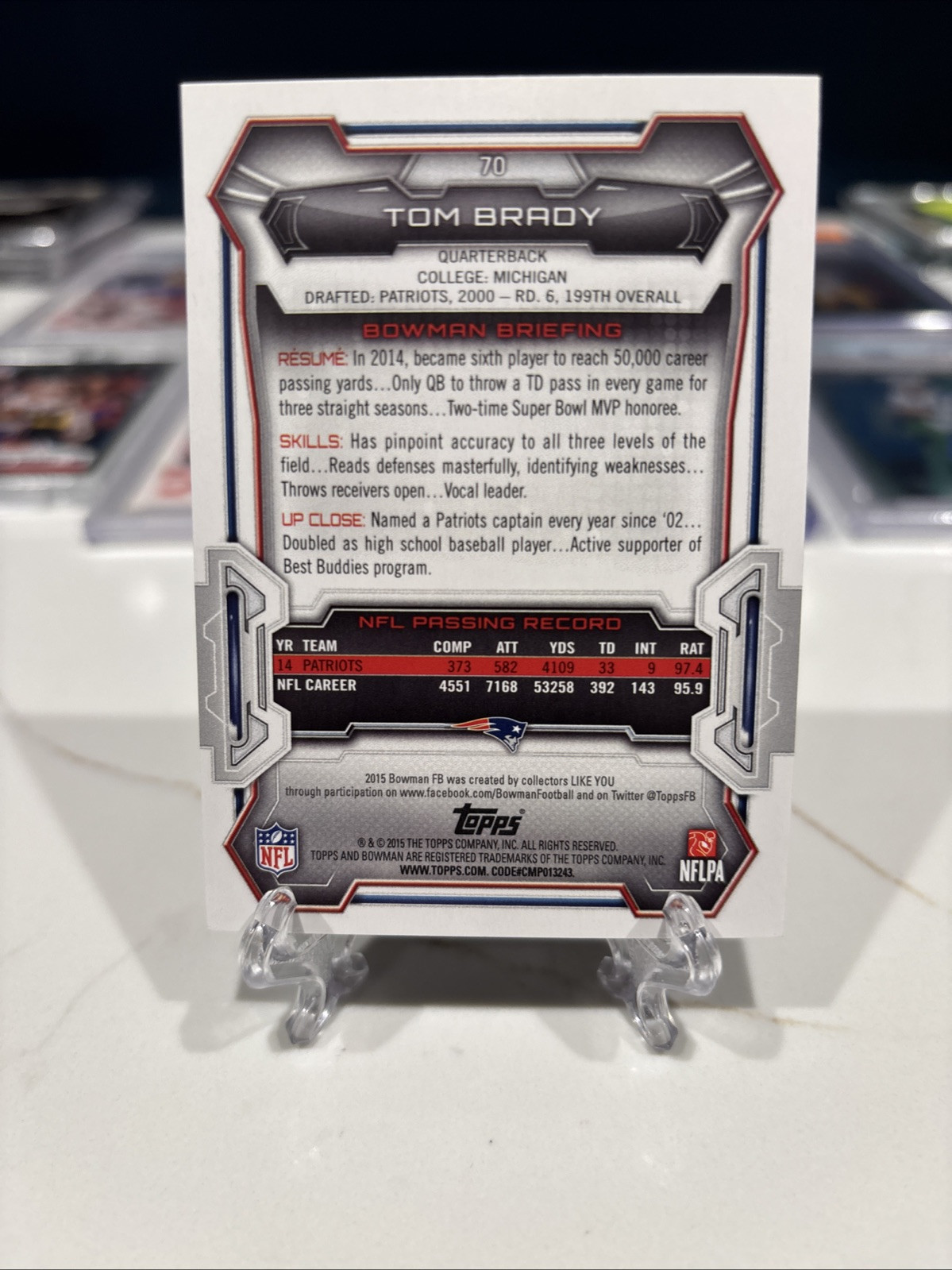 Tom Brady 2015 BOWMAN WHITE BORDER#70 INVEST GOAT HOF MVP TB12 PATRIOTS 7XSB