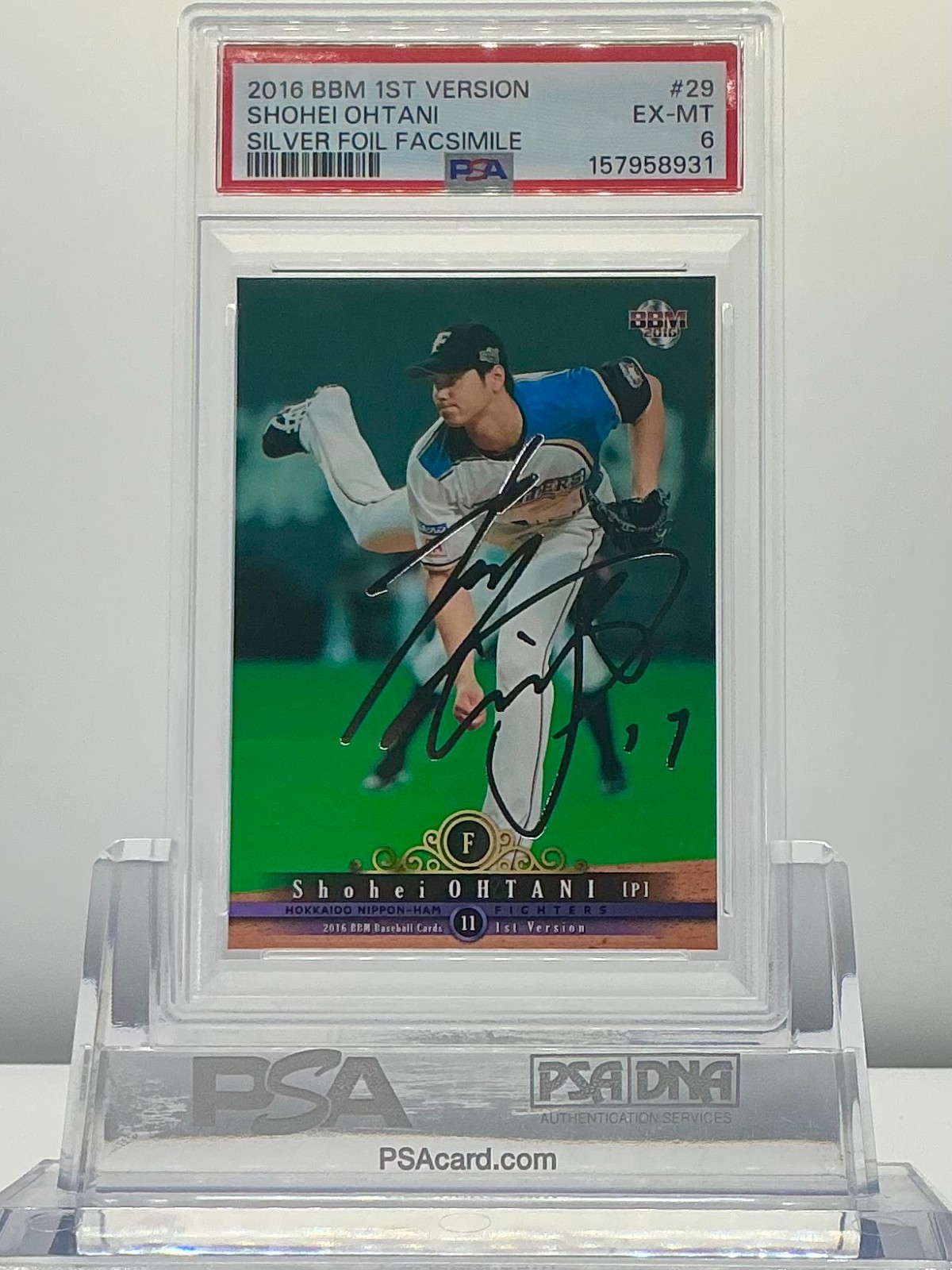 SHOHEI OHTANI 2016BBM 1ST VERSION SILVER FOIL FACSIMILE #29 PSA6!POP3!(RC)