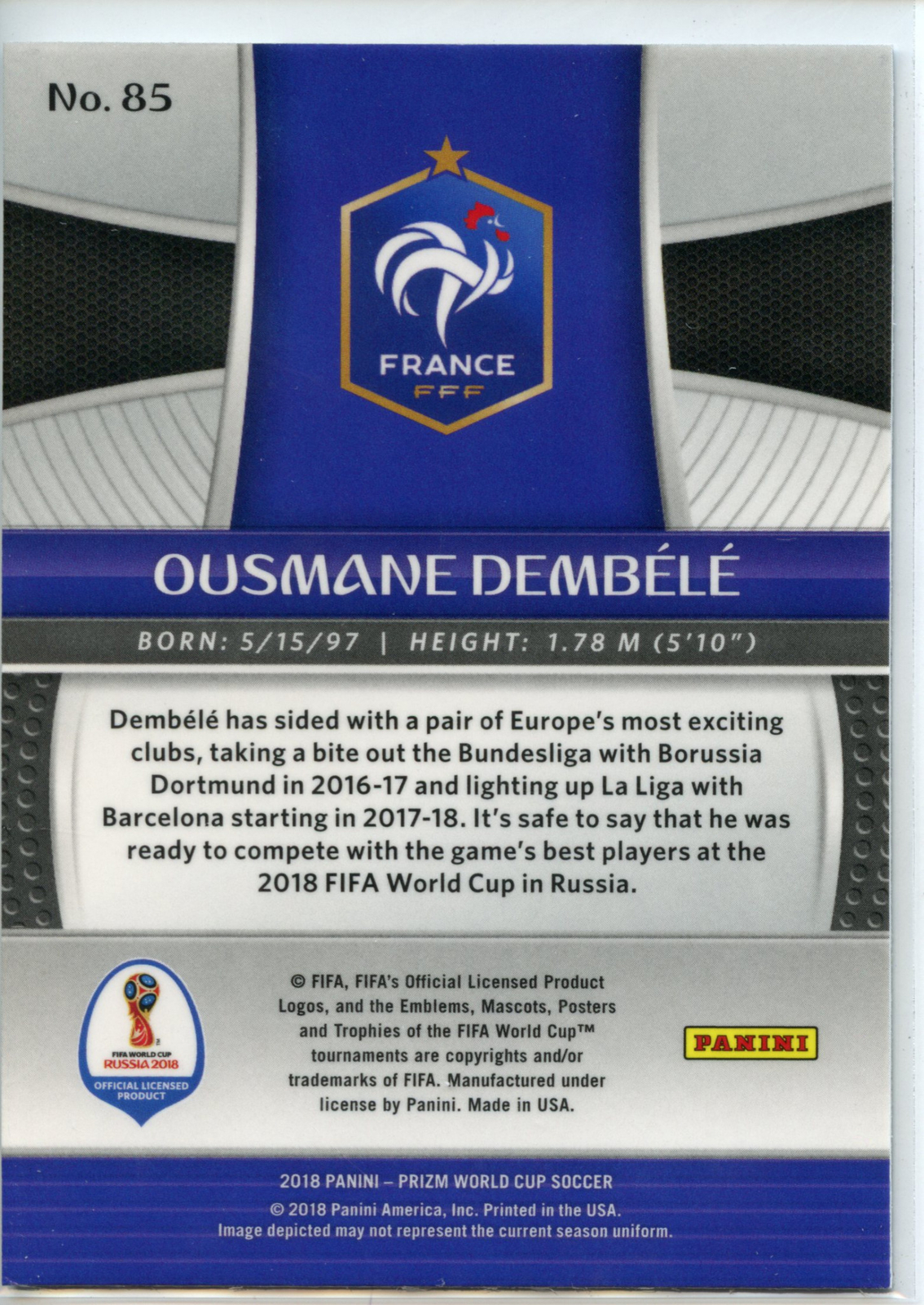 2018 Panini Prizm World Cup Soccer Base #85 Ousmane Dembele – France Qty