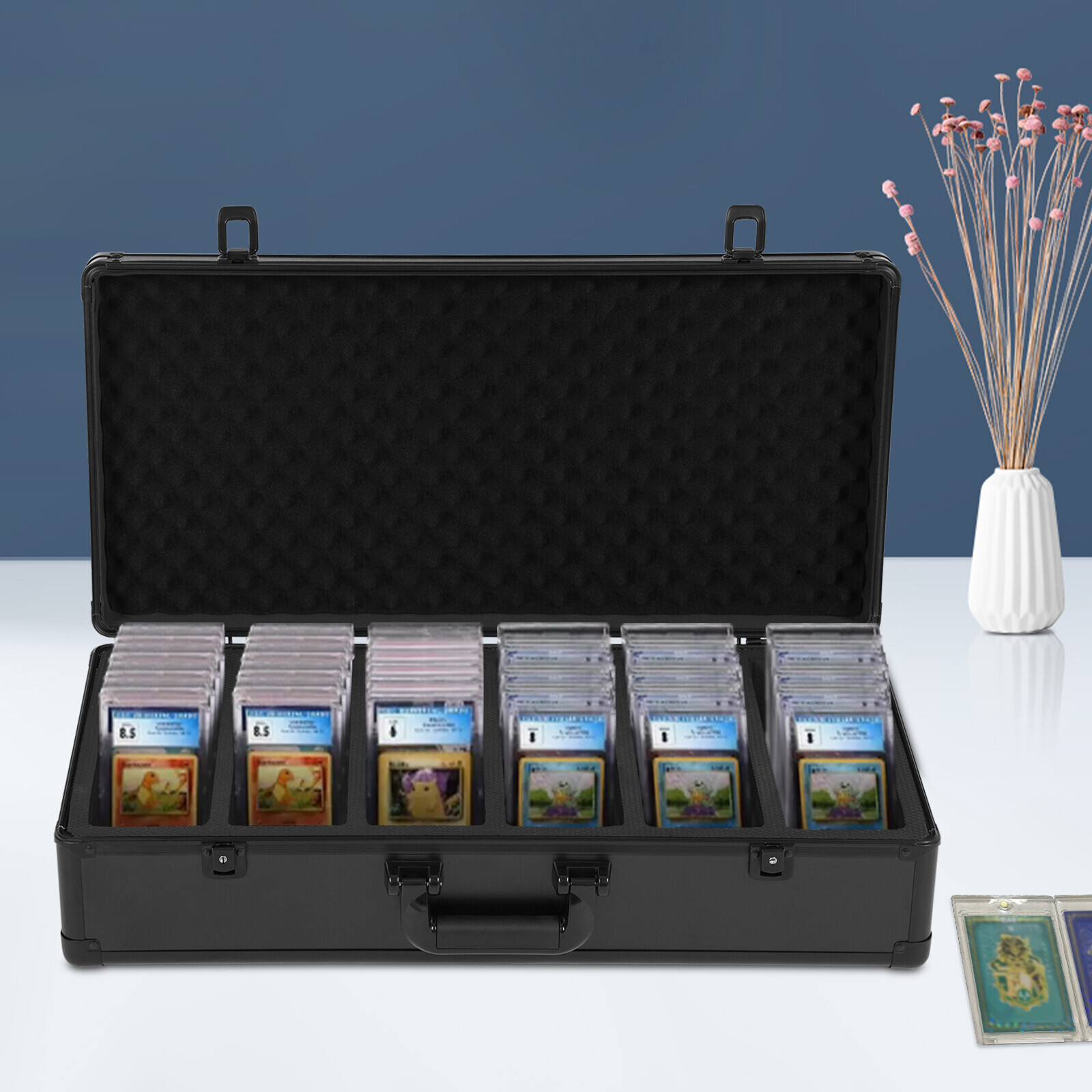 Card Storage Box 6-Slot Locking Organizer With Keys Portable Secure Case